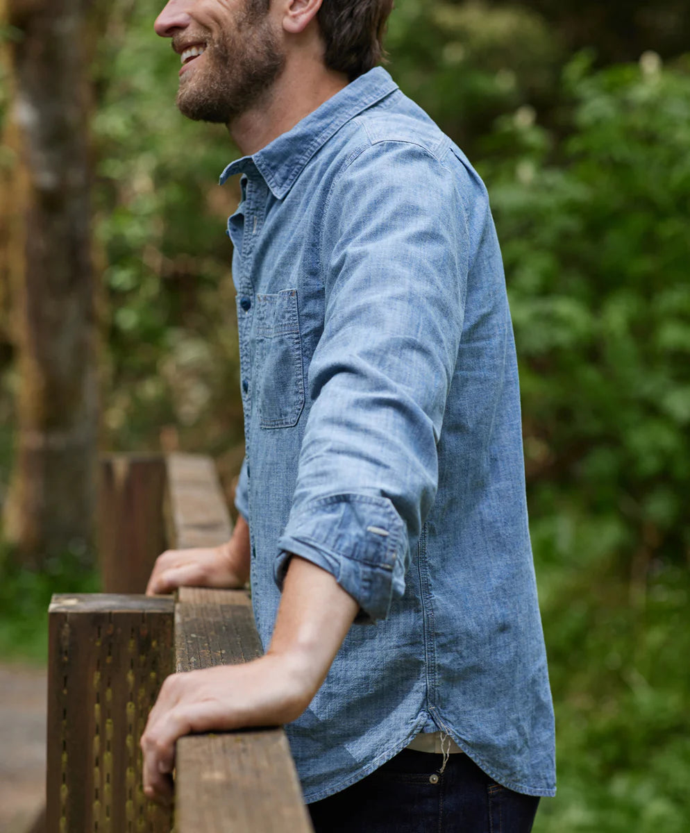 Men's Chambray Utility Shirt - Casual Button Down Work Shirt with Chest Pockets | Perfect for Outdoor Activities, Workwear & Everyday Style
