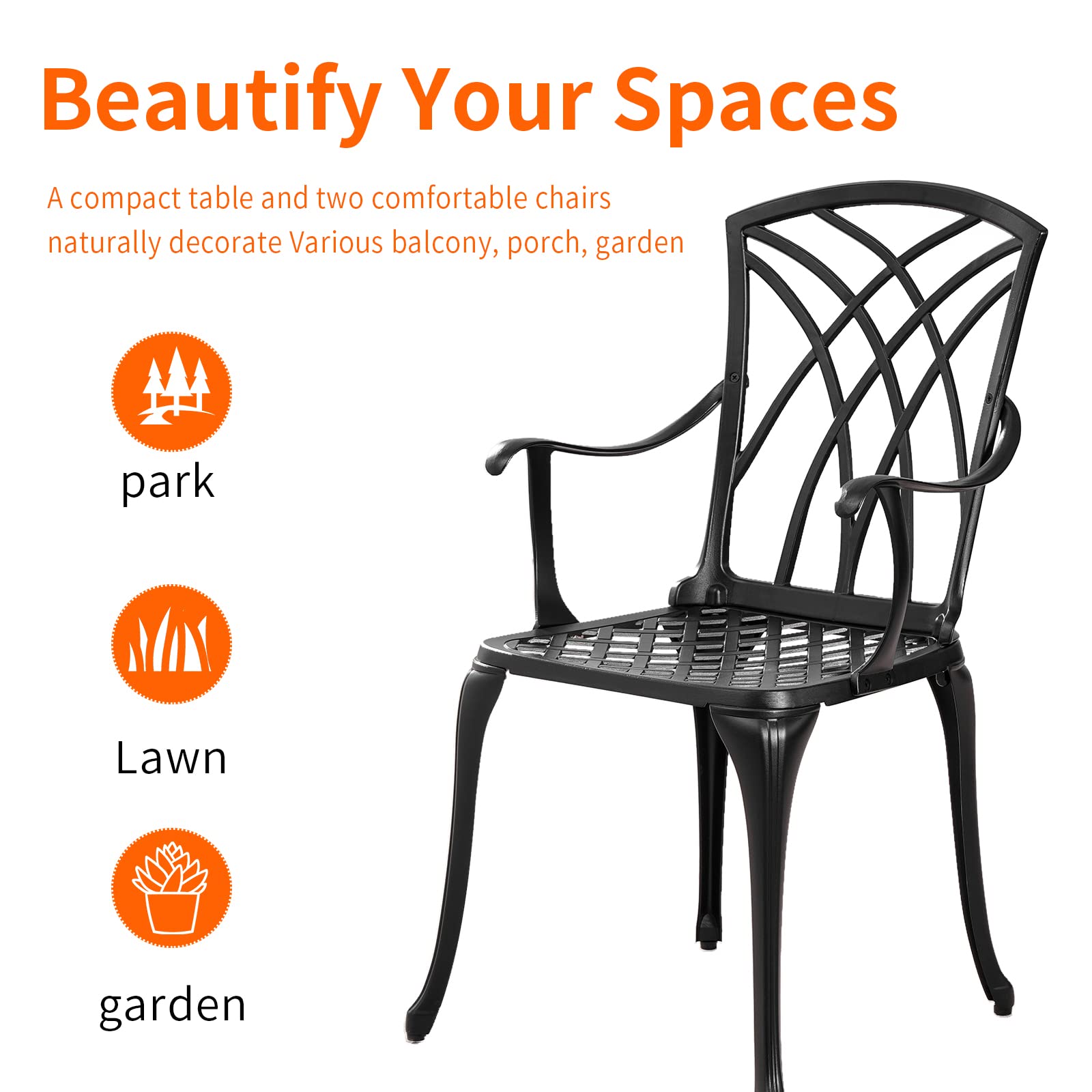Outdoor 3-Piece Bistro Set - Durable Cast Aluminum Table & 2 Chairs - All-Weather Patio Furniture for Garden, Deck, or Balcony - Black - Perfect for Coffee, Dining & Relaxing Outdoors
