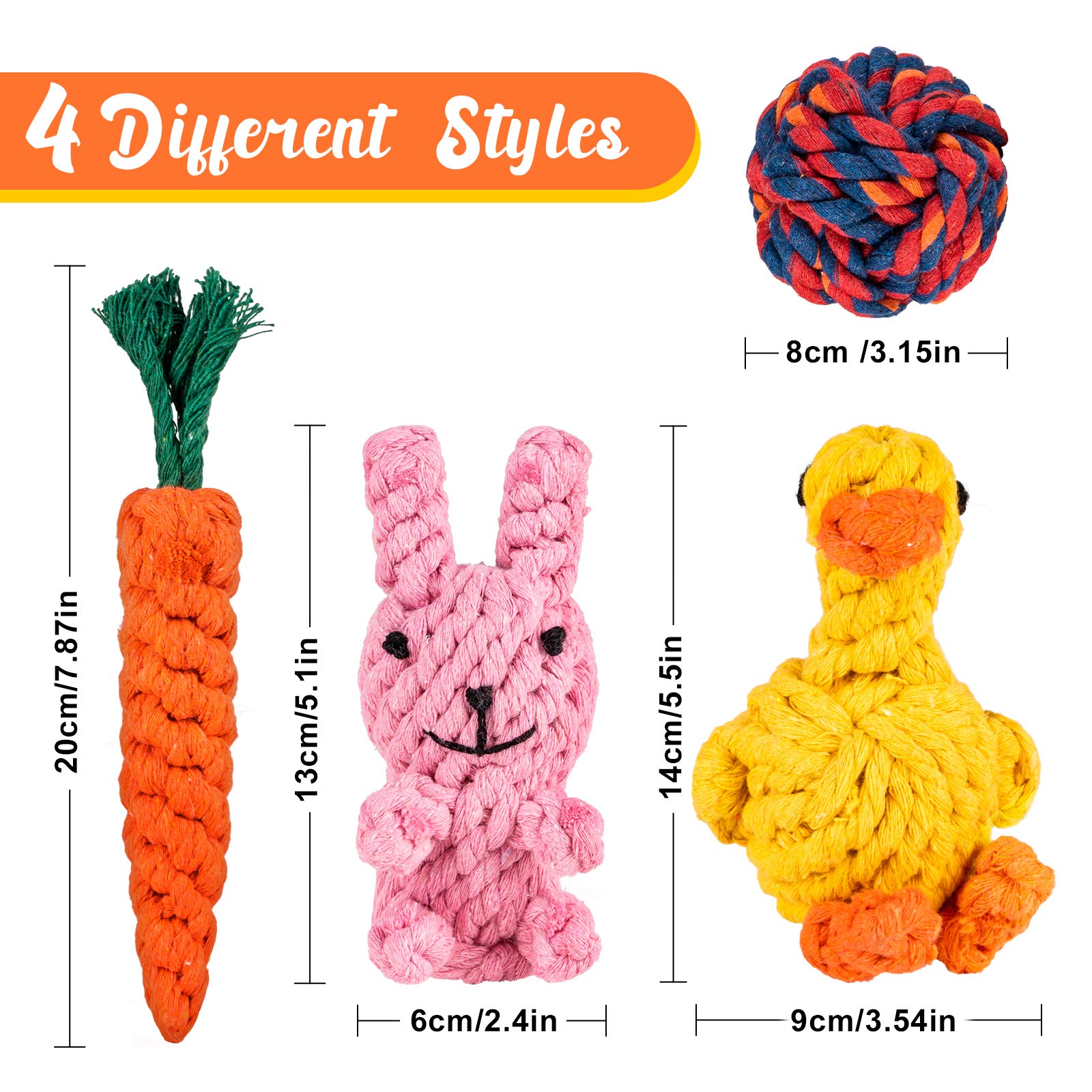 Whaline 4PCS Easter Dog Toy Kit - Puppy Chew Toys, Carrot Ball, Rabbit & Yellow Duck Cotton Rope Toys for Small Medium Large Dogs - Easter Pet Gifts for Playtime & Teeth Cleaning - Perfect for Indoor/Outdoor Play, Training Rewards, and Holiday Pet Presents