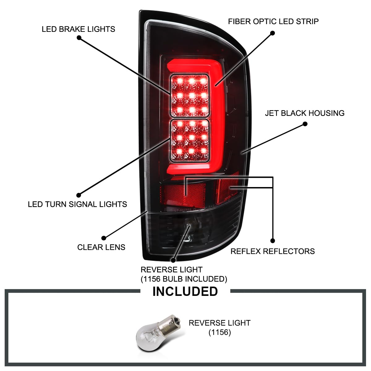 Spec-D Tuning Jet Black LED Tail Lights for 2002-2006 Dodge Ram 1500/2500/3500 - Smoked Lens, Plug & Play Installation - Left & Right Pair Assembly - Upgrade Your Truck's Style & Night Visibility