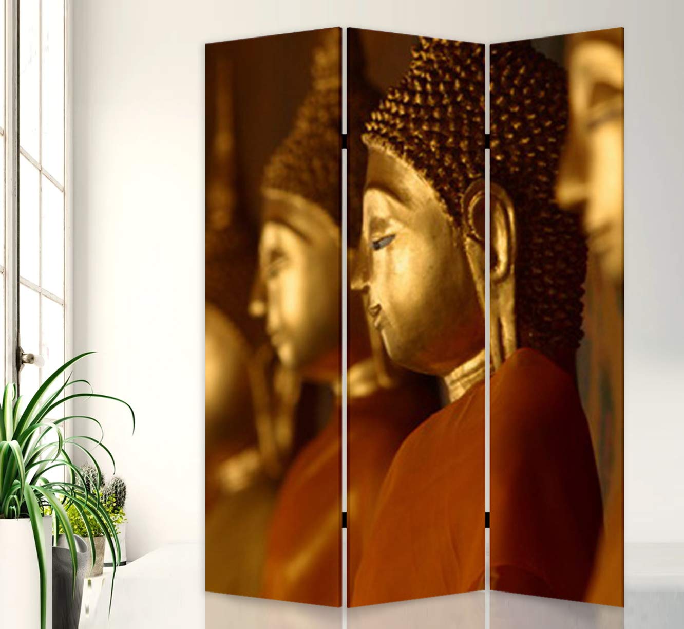 Stylish Buddha Room Divider Screen - Handcrafted Asian Inspired Room Partition for Home Decor, Meditation Space & Office Privacy | 6-Panel Folding Divider with Spiritual Design