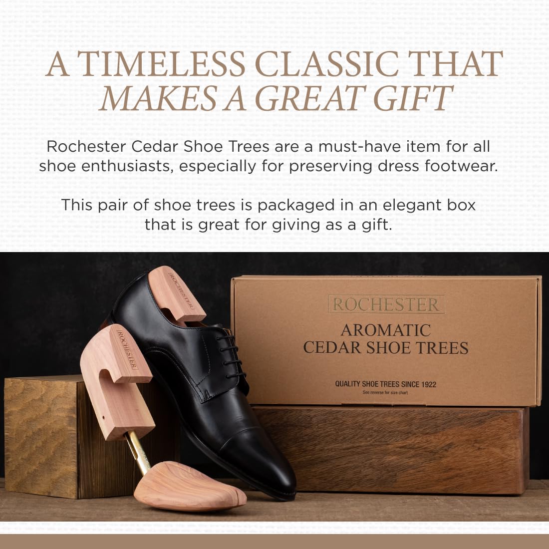Premium Cedar Wood Shoe Trees for Men - Rochester Shoe Care Accessories - Keep Dress Shoes & Boots Fresh & Odor-Free - Perfect for Formal Wear & Office Use