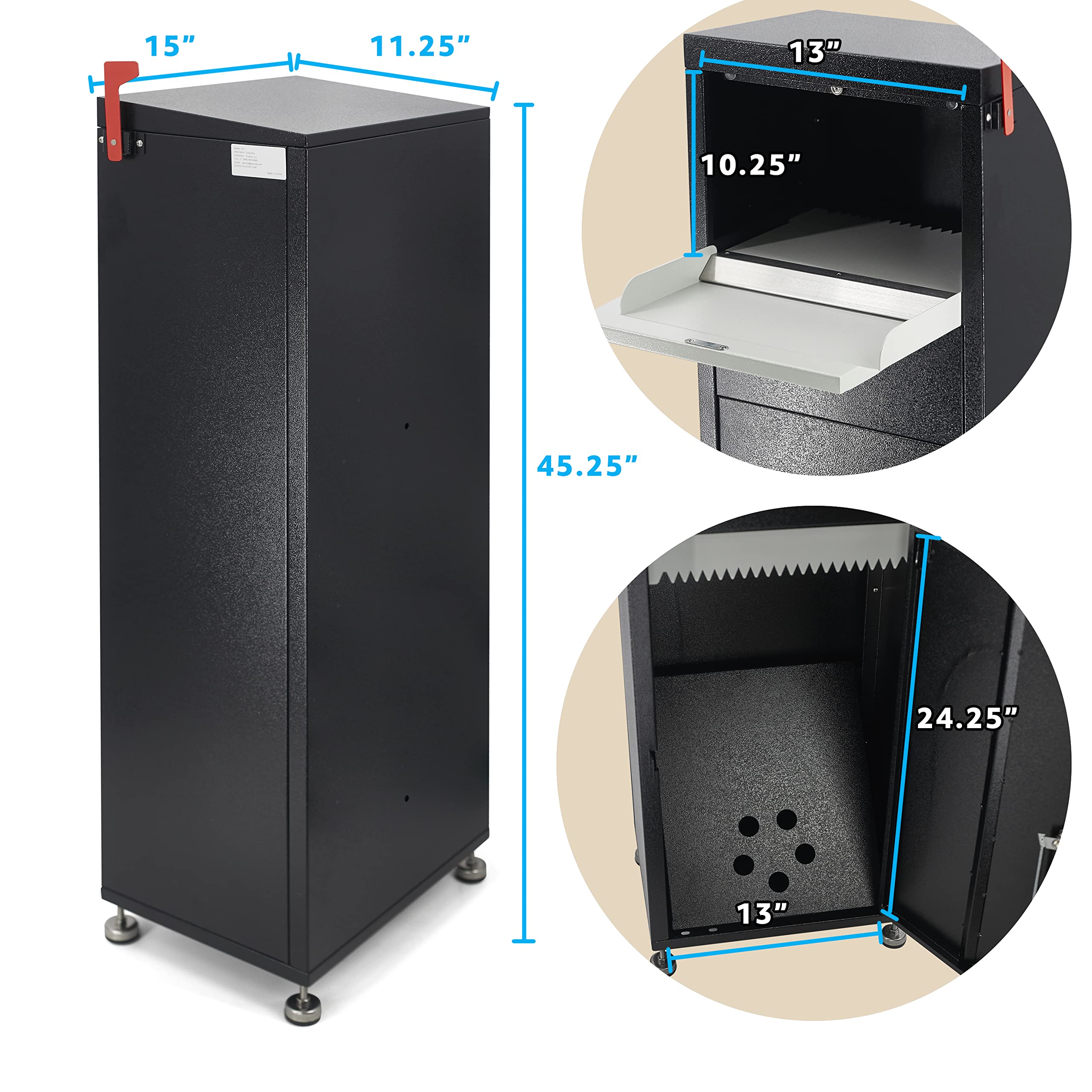 Secure Locking Parcel Drop Box 15x11.25x45.25 Inch - Weatherproof Package Safe with Key & Combination Lock, Red Flag Alert, Mounting Hardware - Ideal for Home, Business & Apartment Package Delivery Security - Perfect for Front Porch, Garage & Office Building Package Protection