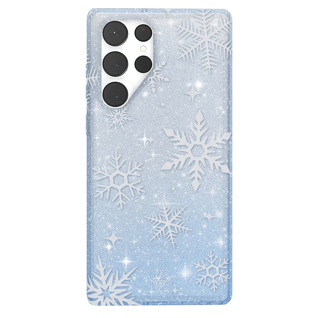 Snow Angel Glitter Samsung Phone Case - Protective Cover for Samsung Galaxy S23/S22/S21 - Sparkly Glitter Design for Women & Girls - Perfect for Holidays, Parties & Everyday Use
