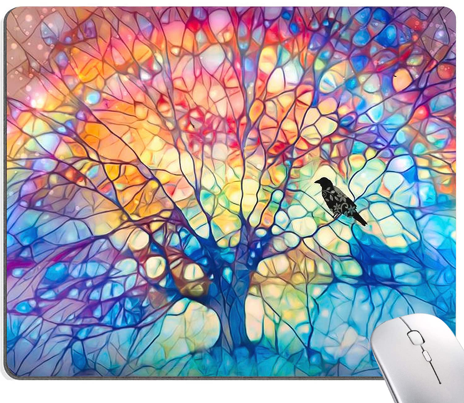 Tree of Life Mouse Pad - Non-Slip Rubber Base, Waterproof Square Mouse Mat for Office & Home Laptop Use - Cute Rainbow Design for Gaming, Work & Study (Hokafenle Brand)