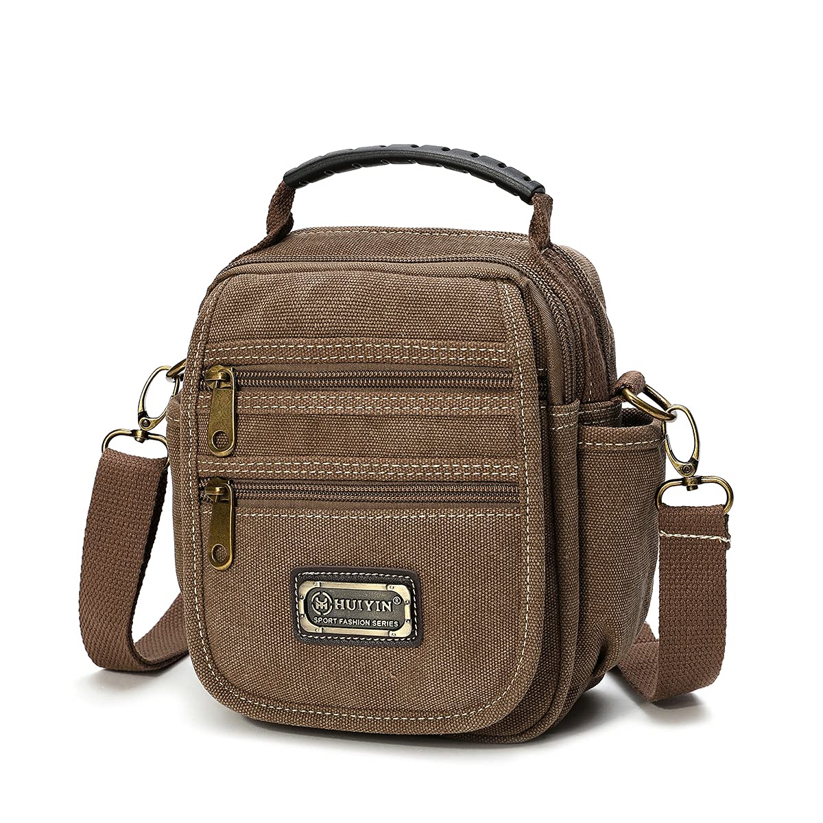 Men's Small Canvas Crossbody Phone Purse Bag - Mini Messenger Waist Belt Side Bag for Travel, Hiking & Daily Essentials (Black)