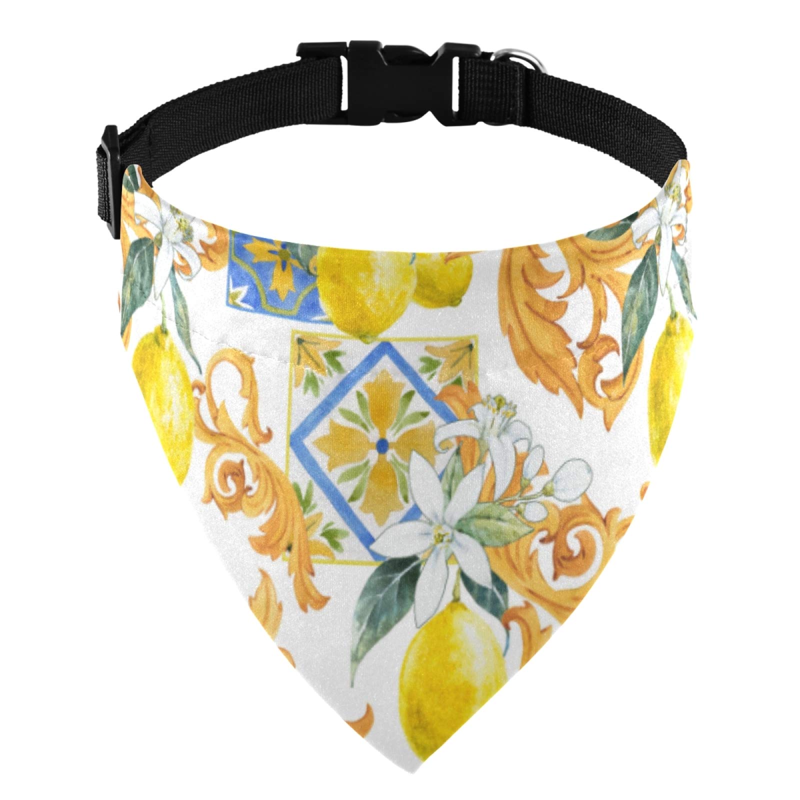 Adjustable Buckle Lemon Print Dog Bandana - Washable Triangle Dog Scarf Collar for Small, Medium & Large Puppies - Perfect for Walks, Parties & Photo Shoots