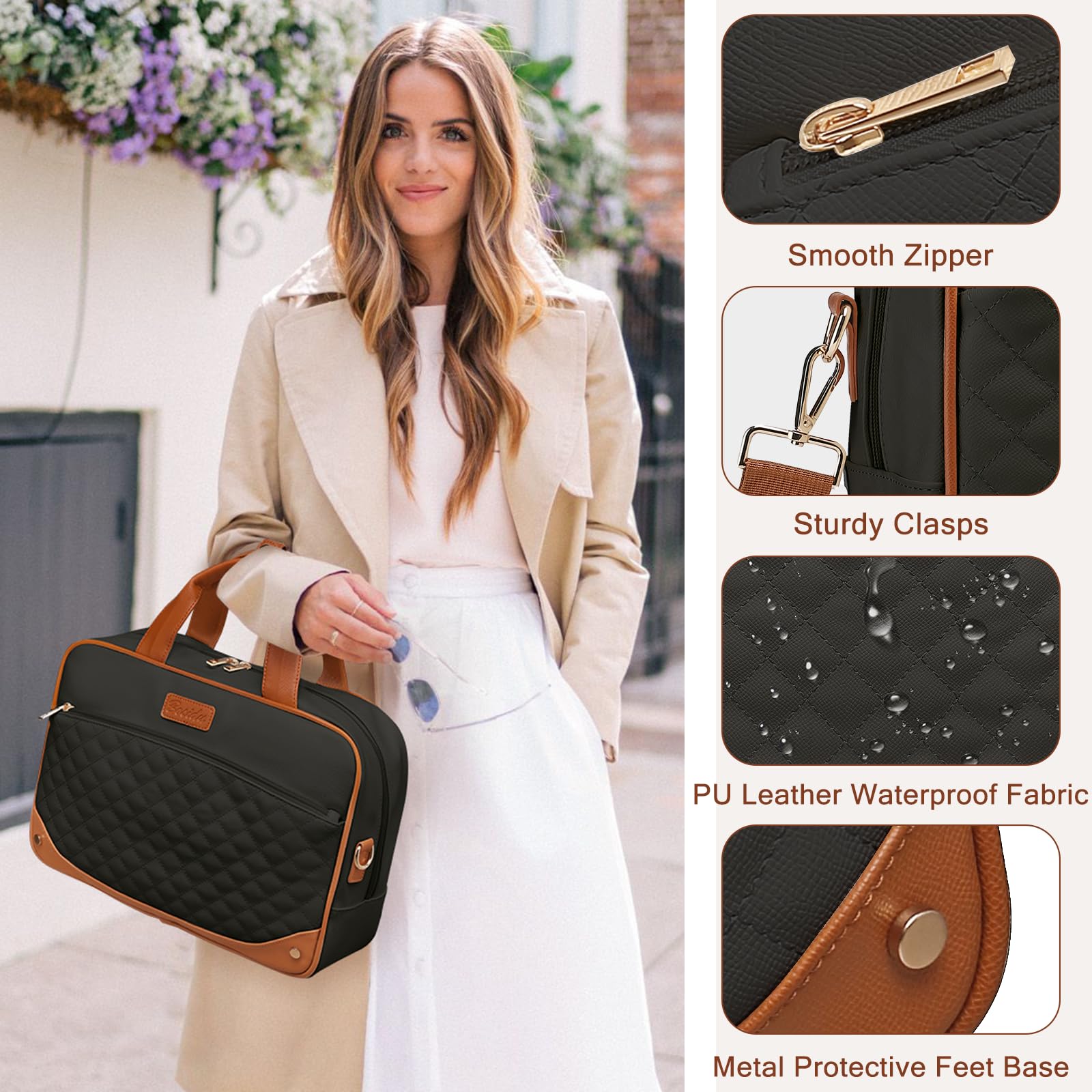 Stylish Waterproof Leather Laptop Briefcase for Women - 15.6 Inch Professional Work Bag with Detachable Clutch Purse - Perfect for Business Travel, Office Commute & Daily Work Essentials