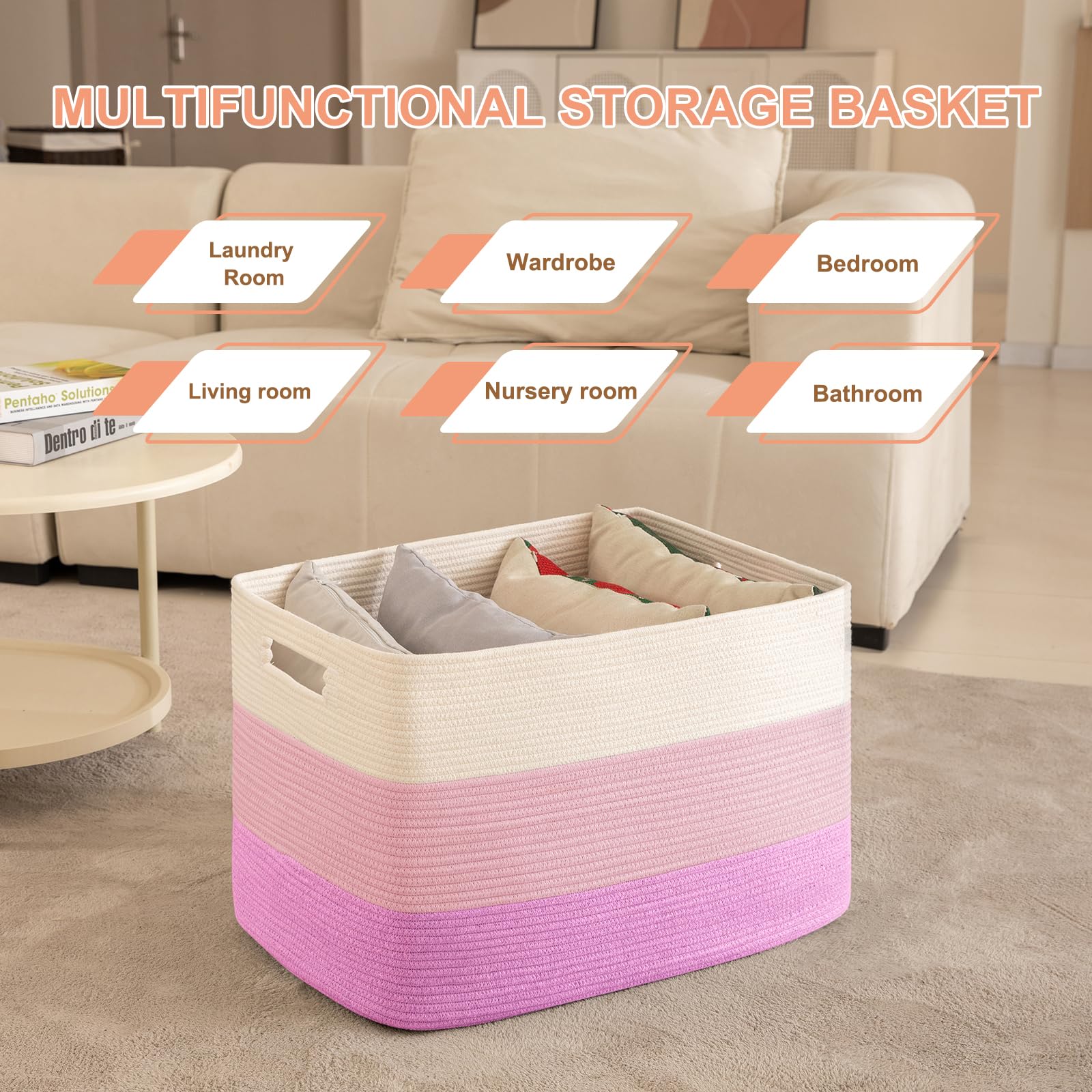 OIAHOMY 108L Super Large Woven Storage Basket with Handle, 25