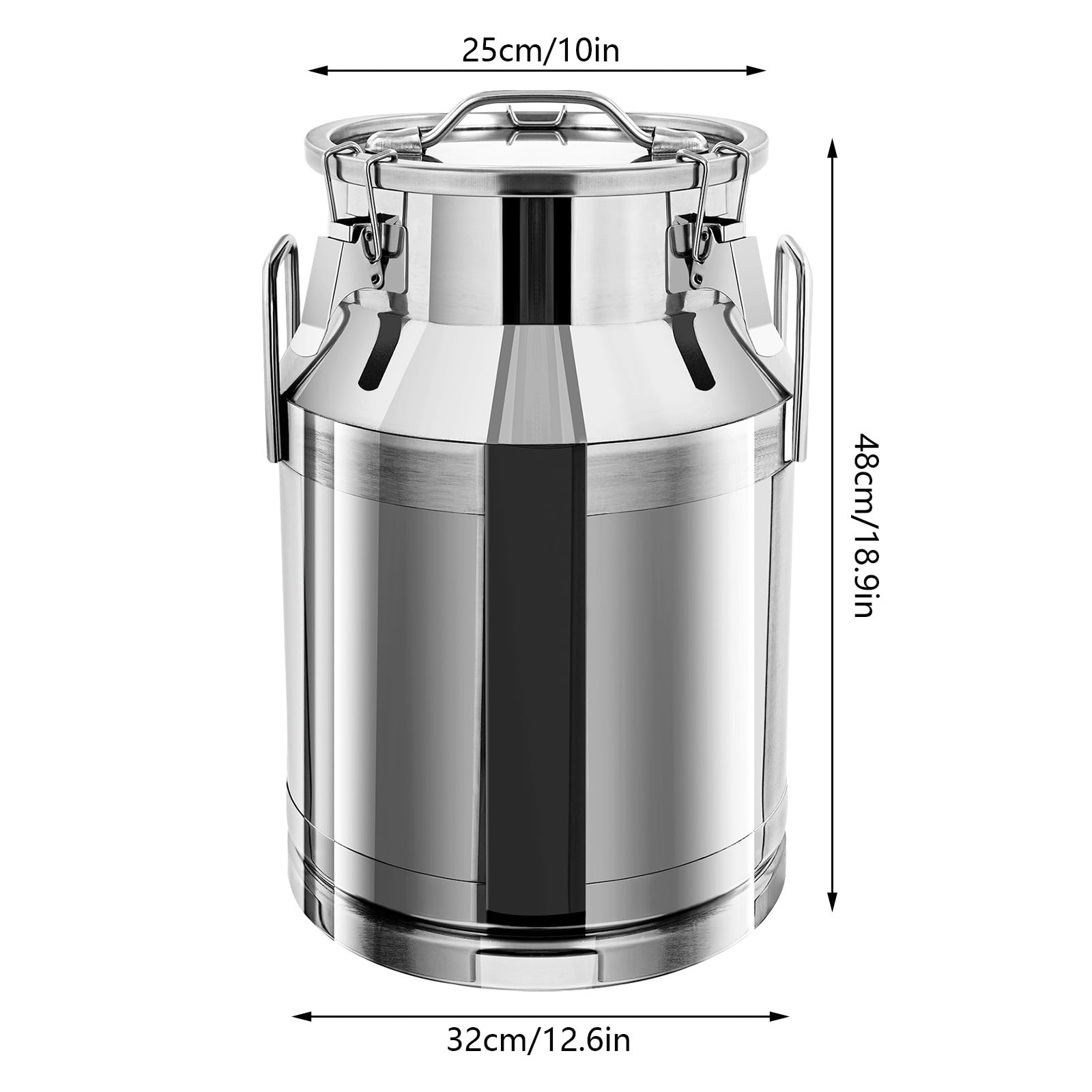30L/7.9 Gallon Stainless Steel Milk Can with Airtight Lid - Heavy Duty Food Grade Milk Bucket, Wine Pail, Storage Container for Dairy, Brewing & Fermentation - Ideal for Farm, Dairy, Winery & Home Use