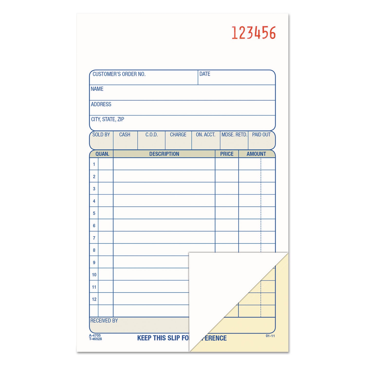 Adams® Multipart Sales Order Pad - 2-Part Carbonless, 12 Lines per Sheet, 4.19