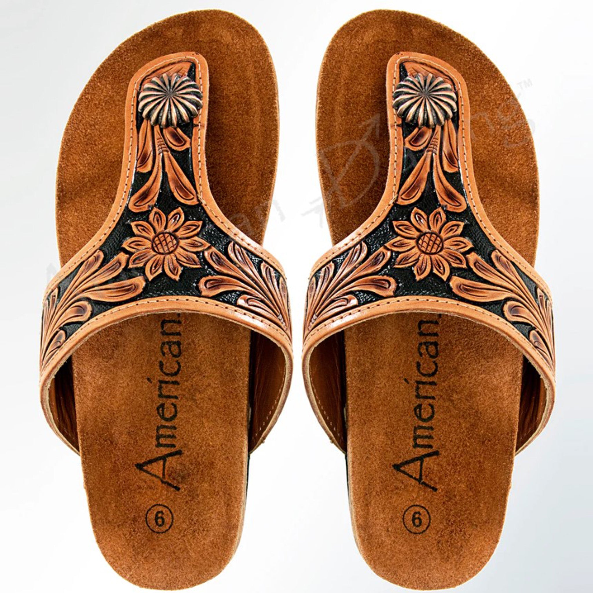 American Darling Women's Tooled Flip Flops - Comfortable Leather Sandals for Summer, Beach & Casual Wear | Handcrafted Boho Design for Outdoor, Vacation & Everyday Use