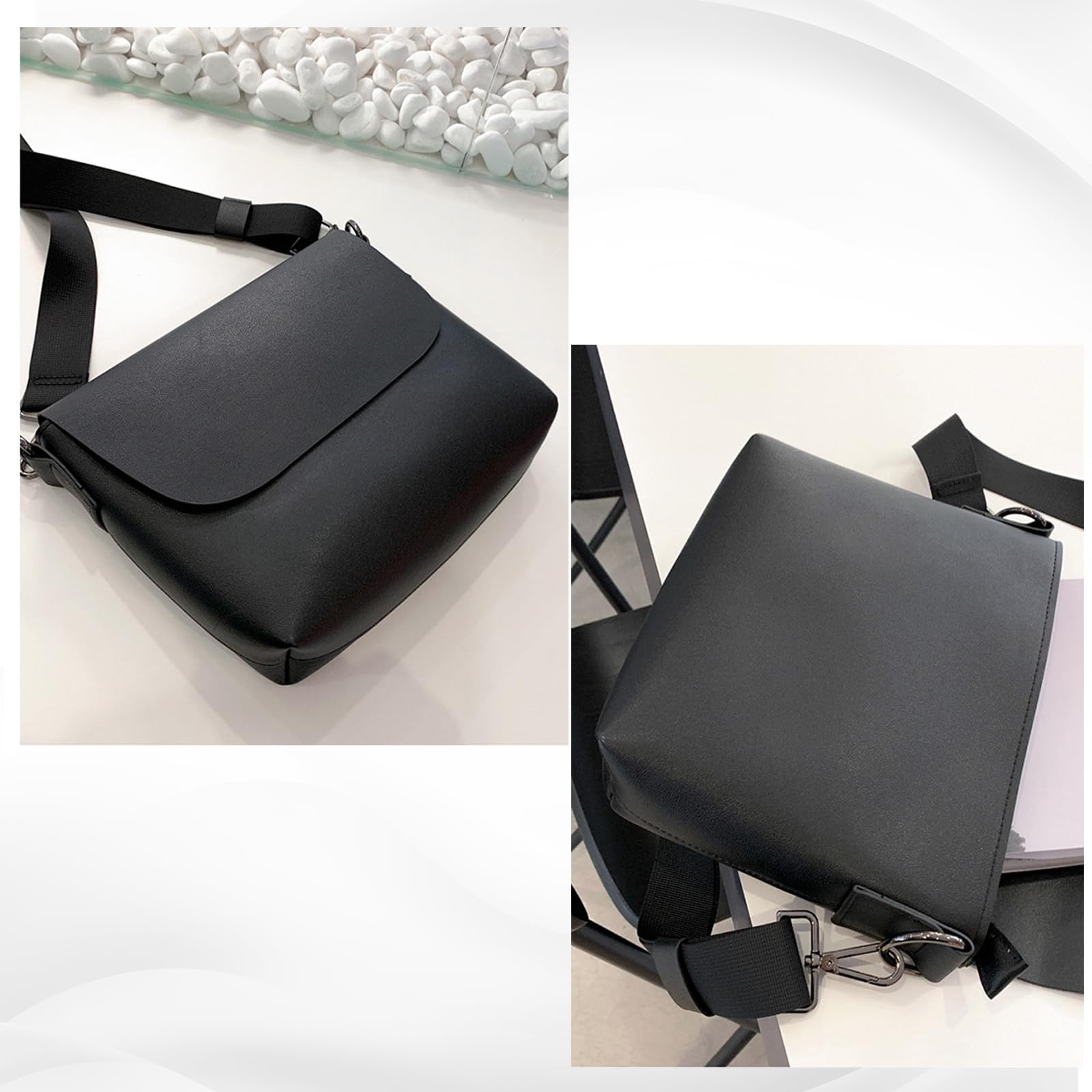 Premium Genuine Leather Flap Messenger Bag for Men - Small Black Crossbody Shoulder Bag - Ideal for Work, Travel & Everyday Use