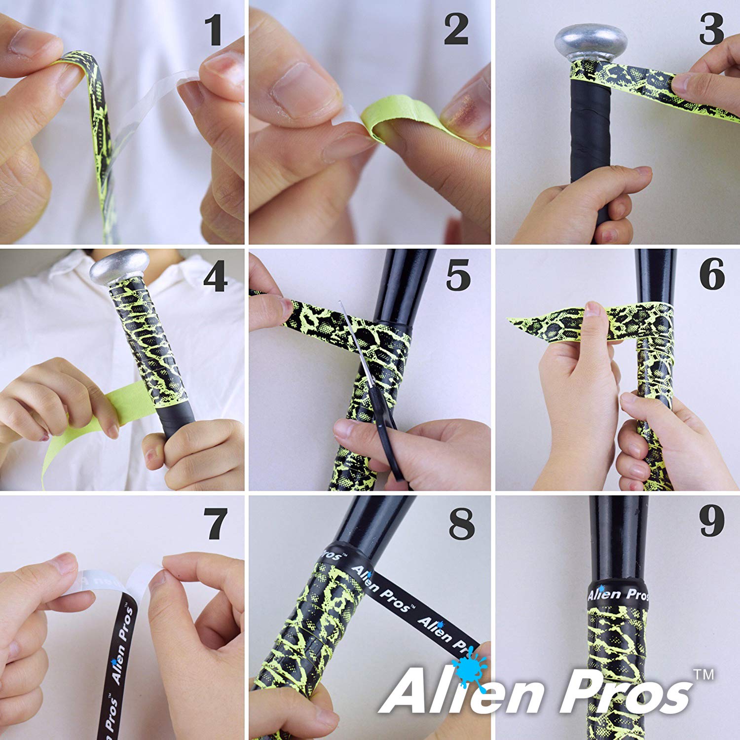 ALIEN PROS Baseball Bat Grip Tape - 1.1mm Precut Pro Feel Batting Tape (2 or 4 Grips) - Replacement for Old Baseball Bat Handle - Improve Swing Control for Home Runs - Perfect for Little League, High School & Professional Players