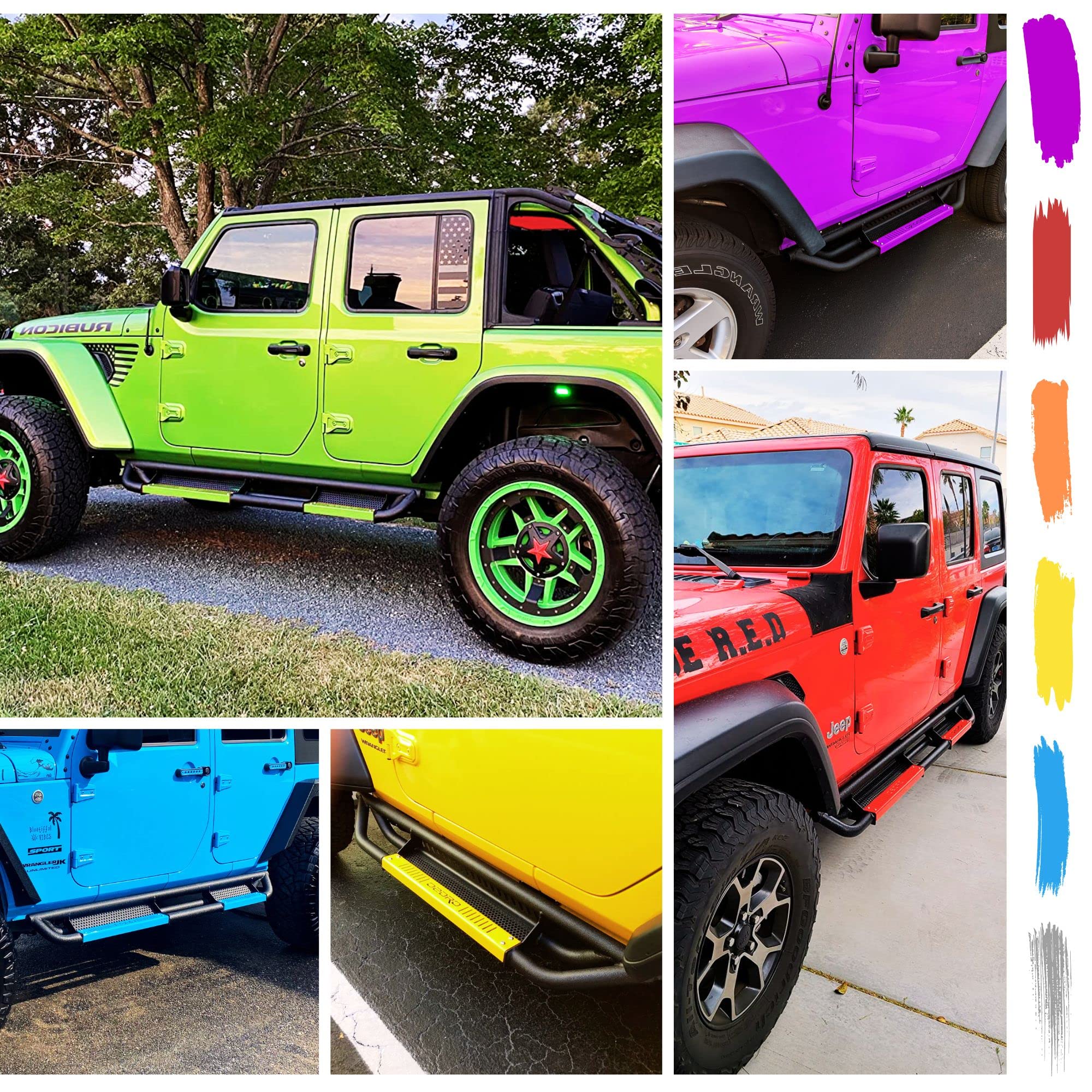 oEdRo Heavy Duty All Steel Running Boards with Non-Slip Paintable Step Plates | Bolt-on Side Steps for 2021-2024 Jeep Wrangler 4XE | Black & Red Powder Coated Nerf Bars | Perfect for Off-Roading & Daily Driving