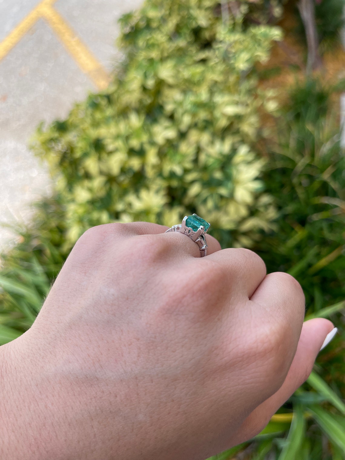 3.25ct 14K White Gold Rare Blue Green Asscher Cut Emerald Vintage Scroll Solitaire Engagement Ring for Women - Perfect for Proposals, Anniversaries & Special Occasions