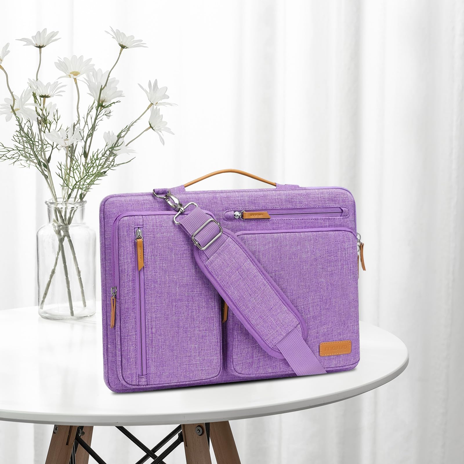 MOSISO 360 Protective Laptop Shoulder Bag for 13-13.3 Inch MacBook Pro/Air, HP, Dell, Lenovo, Asus Notebook - Water Resistant Messenger Bag with 4 Zipper Pockets & Side Access (Lilac) - Perfect for Work, School, Travel & Business Commute