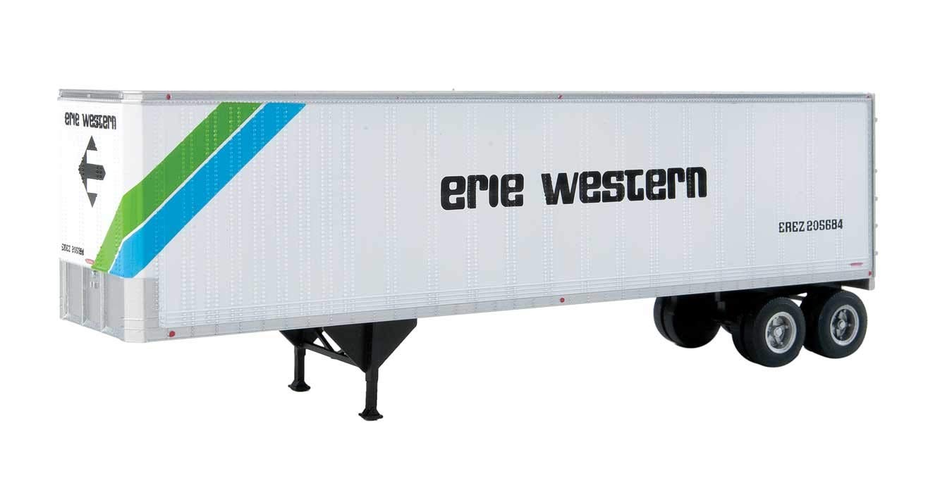 Walthers HO Scale 40' Trailmobile Trailer 2-Pack Erie Western (White/Black/Blue) - Model Train Accessories for Railroad Scenery & Diorama Displays