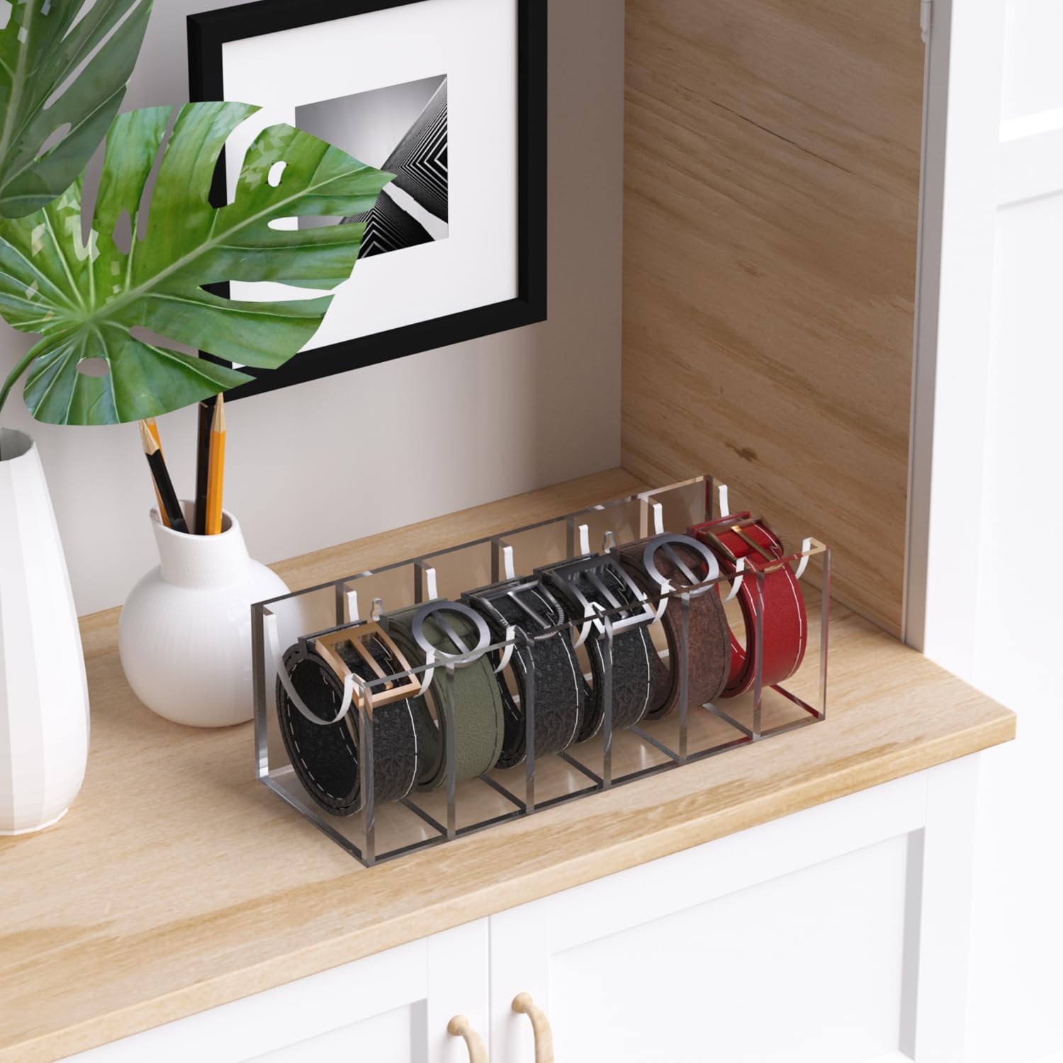 GTI Acrylic Belt Organizer - 6 Compartment Clear Storage Case for Ties, Bow Ties & Belts | Closet & Drawer Organizer for Men & Women | Perfect for Home, Office & Travel Organization