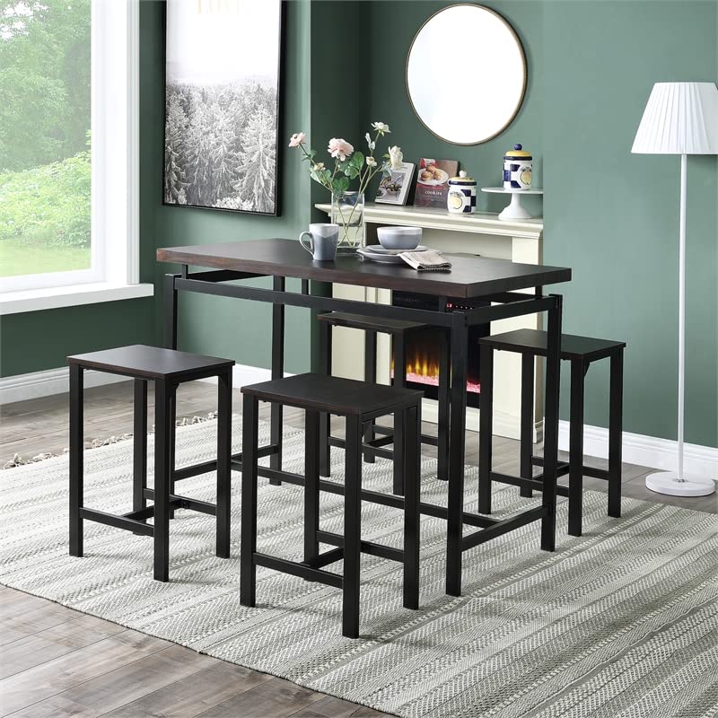 5-Piece Pub Height Dining Set - CRO Decor Table & 4 Chairs (Espresso) for Kitchen & Small Spaces