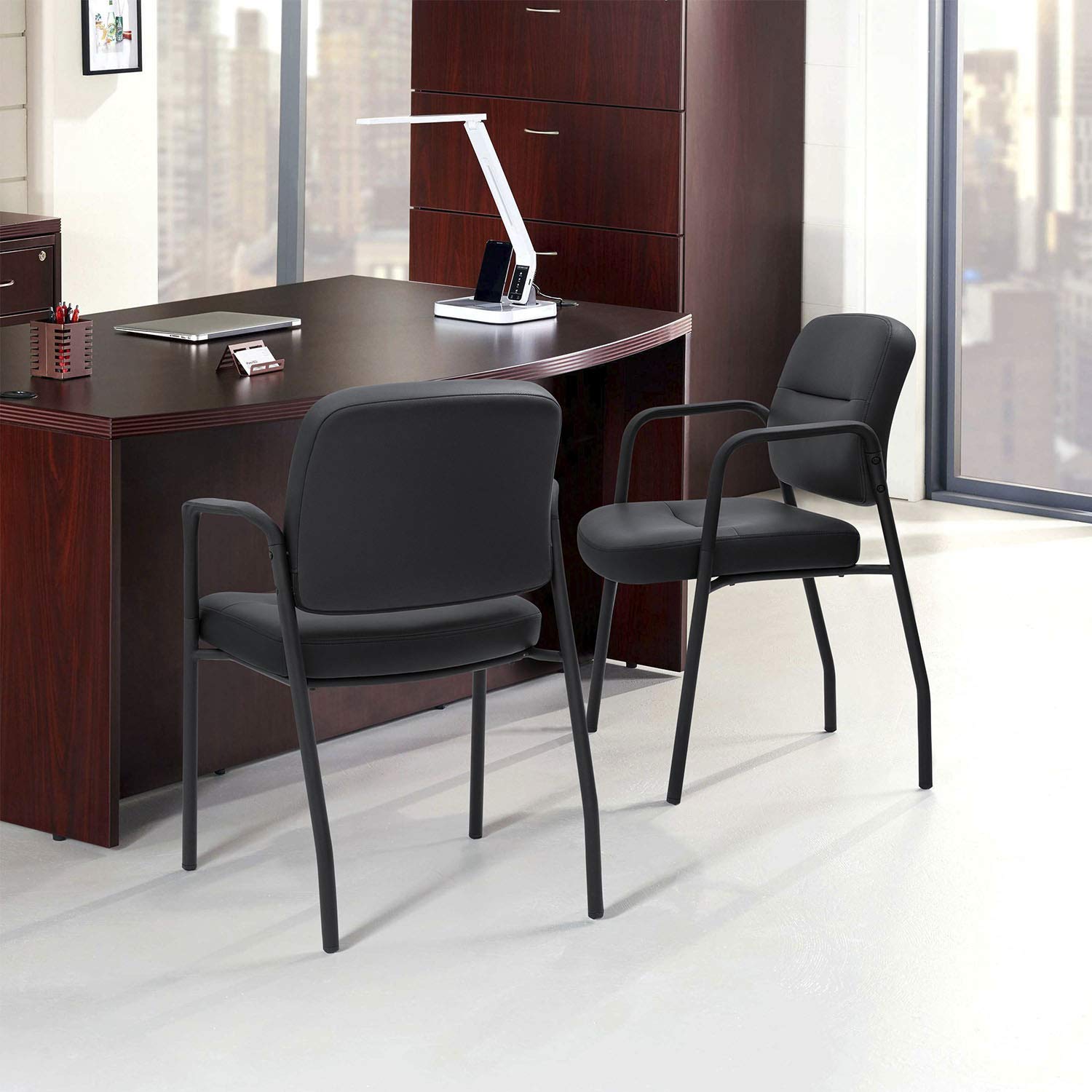 Devoko 2-Pack Premium Leather Reception Chairs - Ergonomic Office Waiting Room Chairs with Armrests & Lumbar Support - Executive Guest Chairs for Lobby, Clinic, Hotel, and Business Waiting Areas