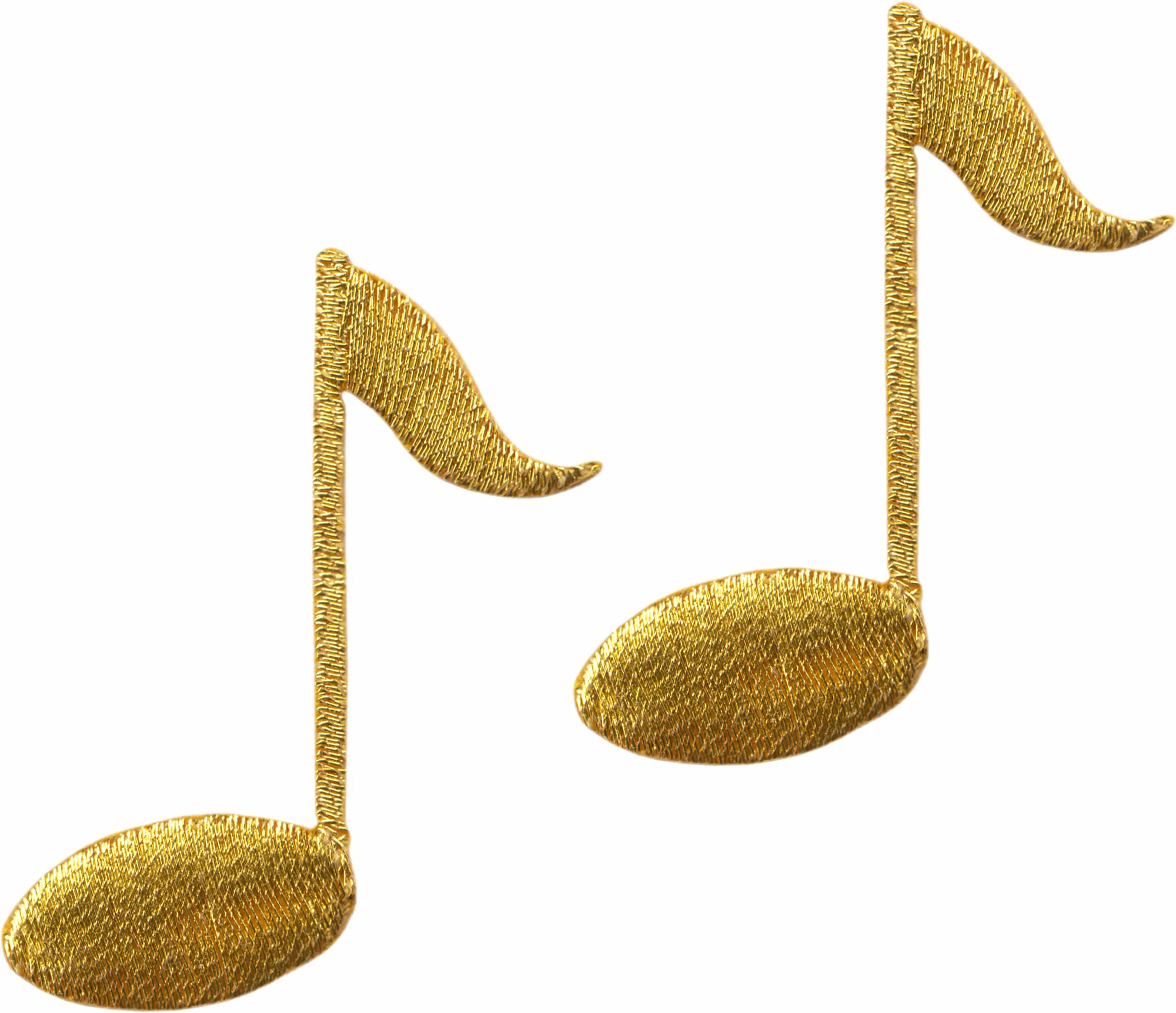 Eighth Notes Gold Embroidered Iron On Patch - 2 Pack (1.75 Inch) - Perfect for DIY Clothing, Bags, Hats & Costume Customization
