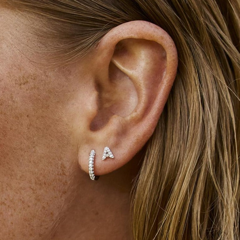 Diamond Letter A Silver Stud Earrings for Women - Minimalist Initial Jewelry for Everyday Wear & Gifts