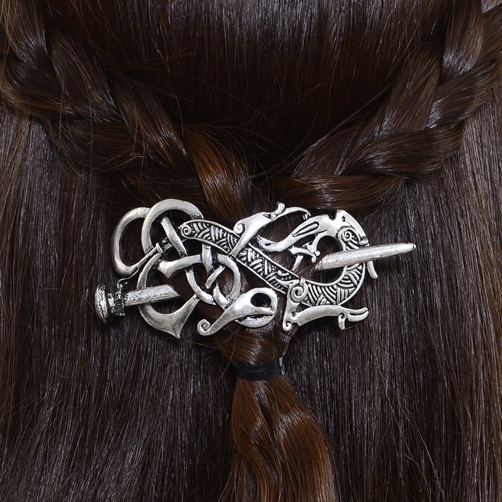 Viking Hair Clip - Celtic Knots Silver Hairpin for Men | Viking Jewelry & Dragon Hair Decor for Cosplay & Medieval Events