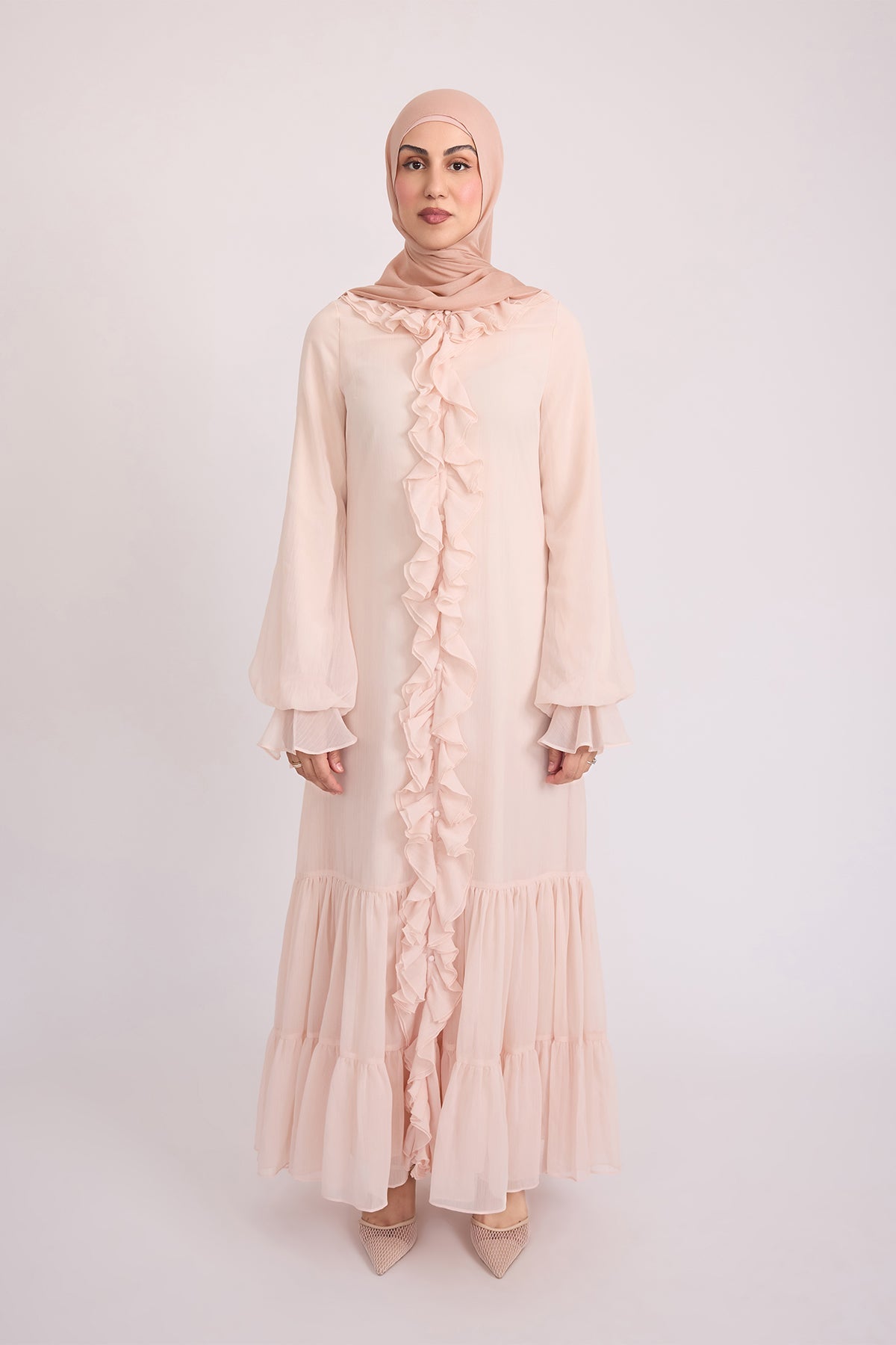 Mira Ruffle Sleeve Floral Print Maxi Dress for Women - Elegant Rose Pink Summer Beach Dress for Vacation, Wedding & Special Occasions
