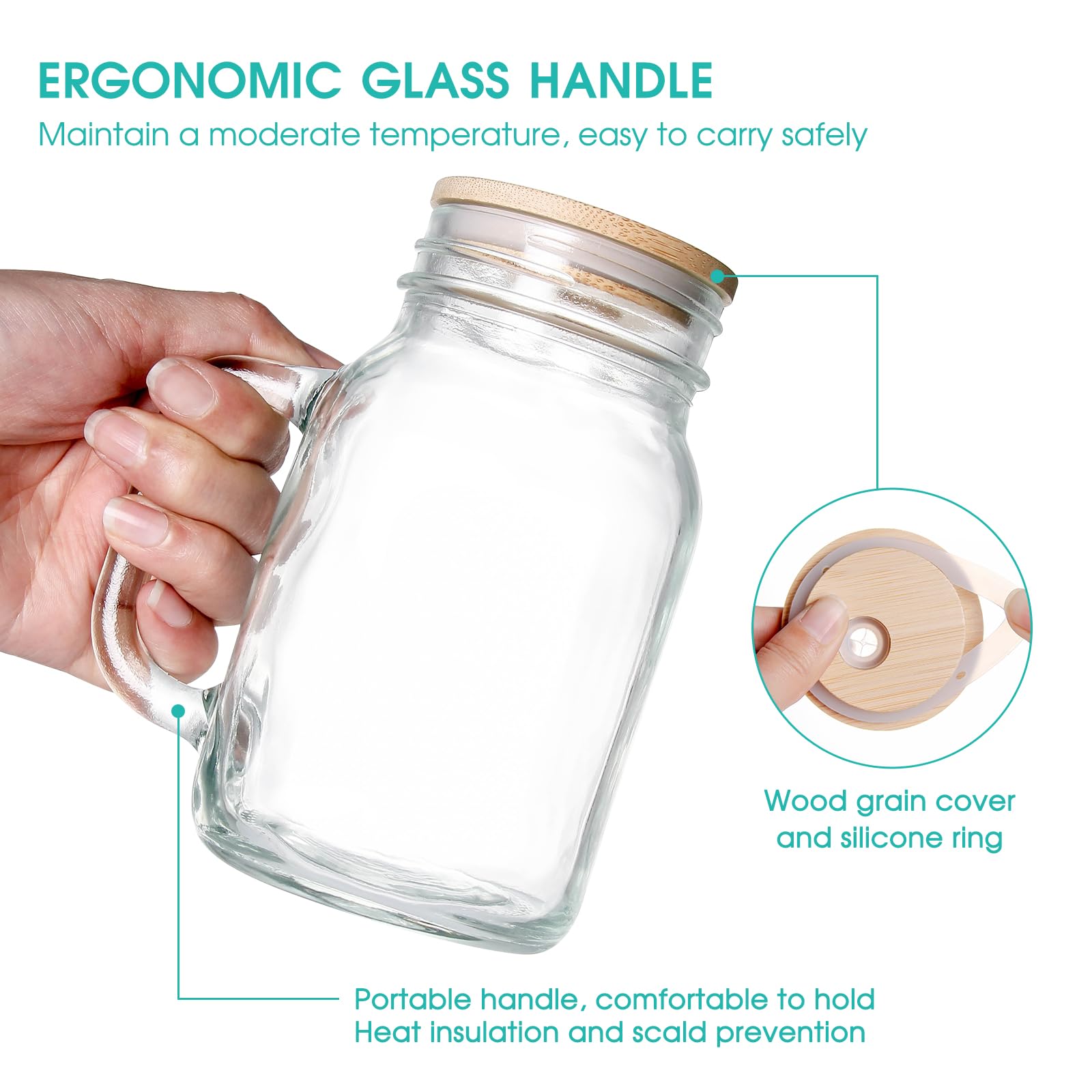 4 Pack 20 Oz Mason Jars with Bamboo Lids & Straws - Reusable Drinking Glasses for Iced Coffee, Juice, Smoothies, Kombucha, Tea & Milk - Perfect for Home, Office, Picnics & Outdoor Activities