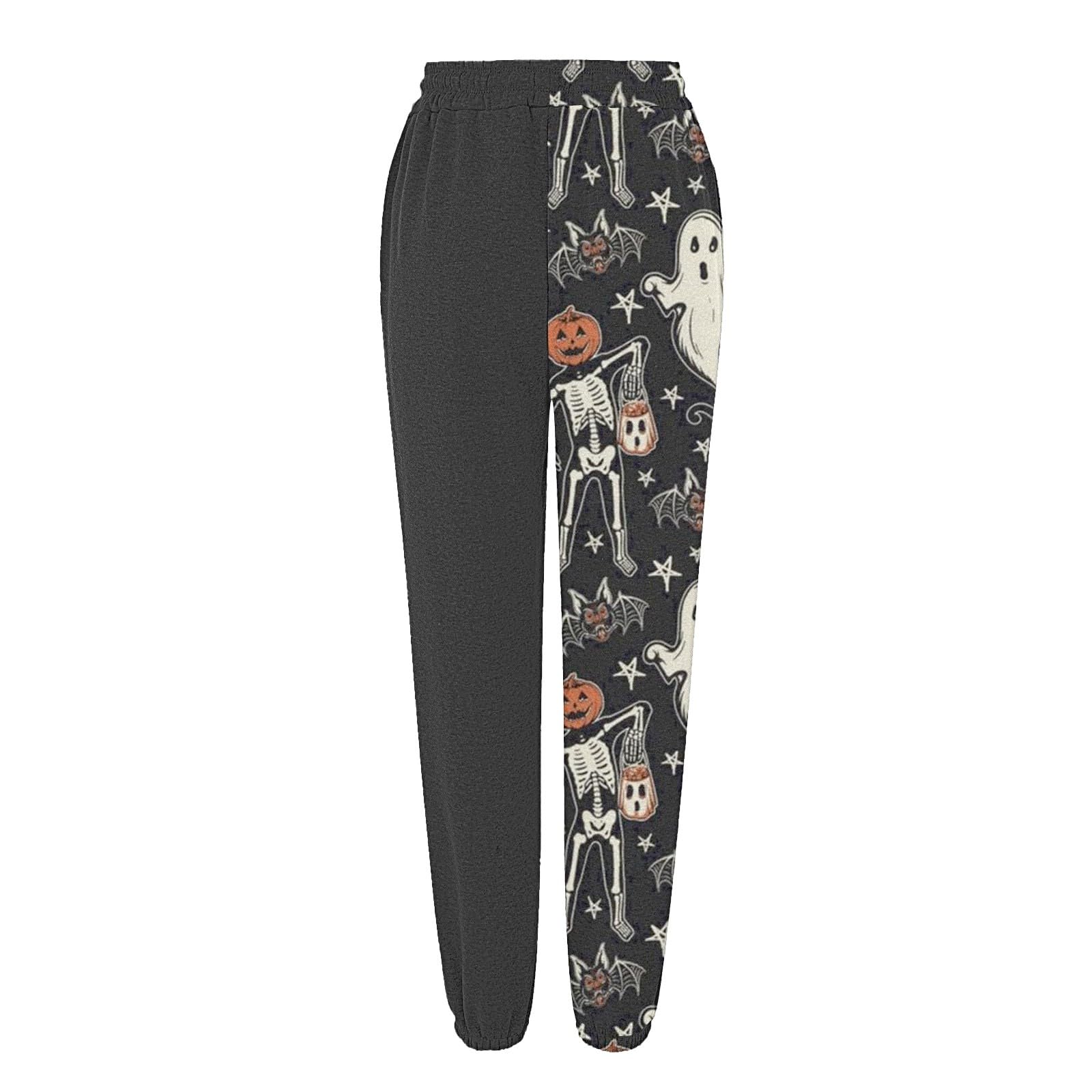 **Women's Halloween Pumpkin Print Sweatpants - High Waisted Joggers with Pockets, Cinched Bottom for Lounge, Sleep & Active Wear - Cozy Pajama Pants for Fall & Halloween Costumes**