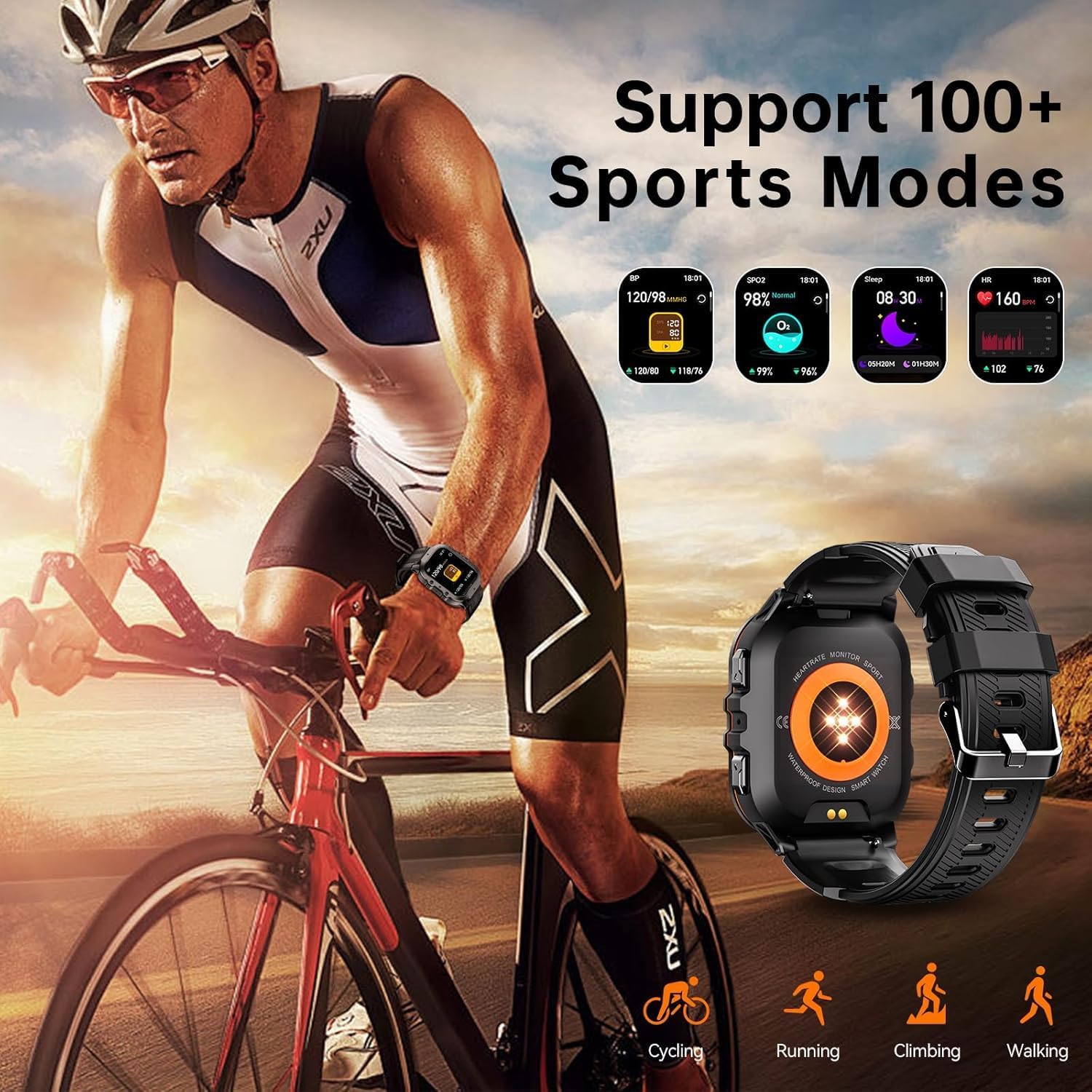 **Military Smart Watch for Men - Rugged 1.96