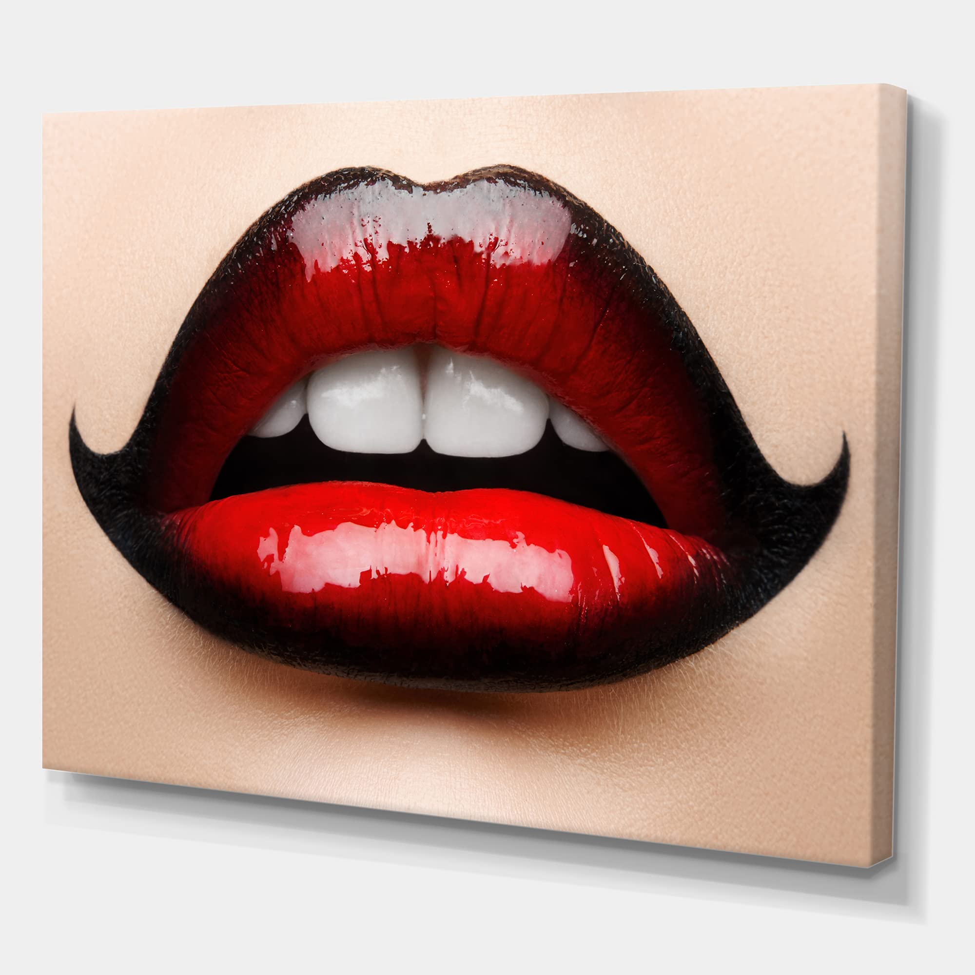 DesignQ Modern Canvas Wall Art - Red and Black Lipstick Female Lips Painting for Living Room, Bedroom & Office Decor