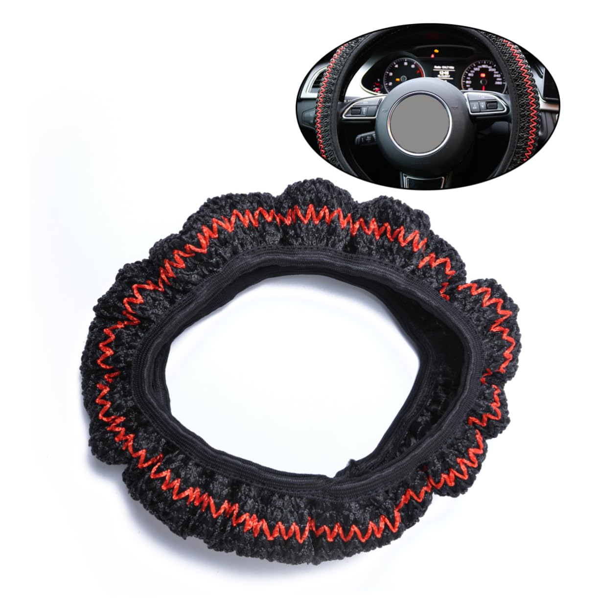 VICASKY Red Silk Steering Wheel Cover - DIY Car Interior Decoration for Summer, Heat Protection & Style Upgrade - Perfect for Hot Weather & Custom Car Accessories