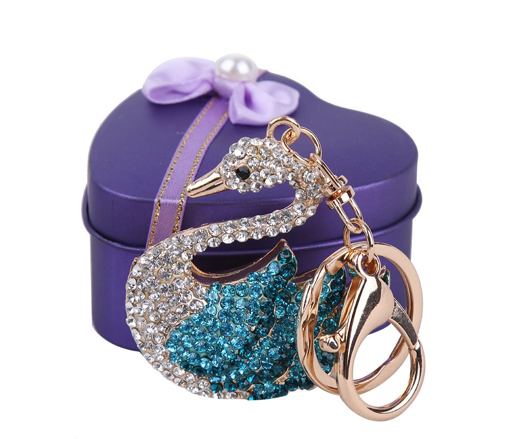 Elegant Rhinestone Bling Swan Keychain - Stylish Handbag Charm Accessory for Women (Blue) | Perfect Gift for Birthday, Party & Everyday Fashion