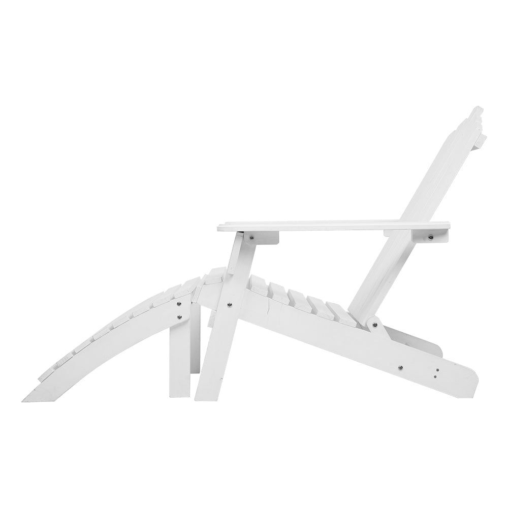 Gardeon Outdoor Sun Lounge Beach Chair - White Wooden Adirondack Patio Chair with Table Setting - Perfect for Poolside, Backyard & Beach Relaxation