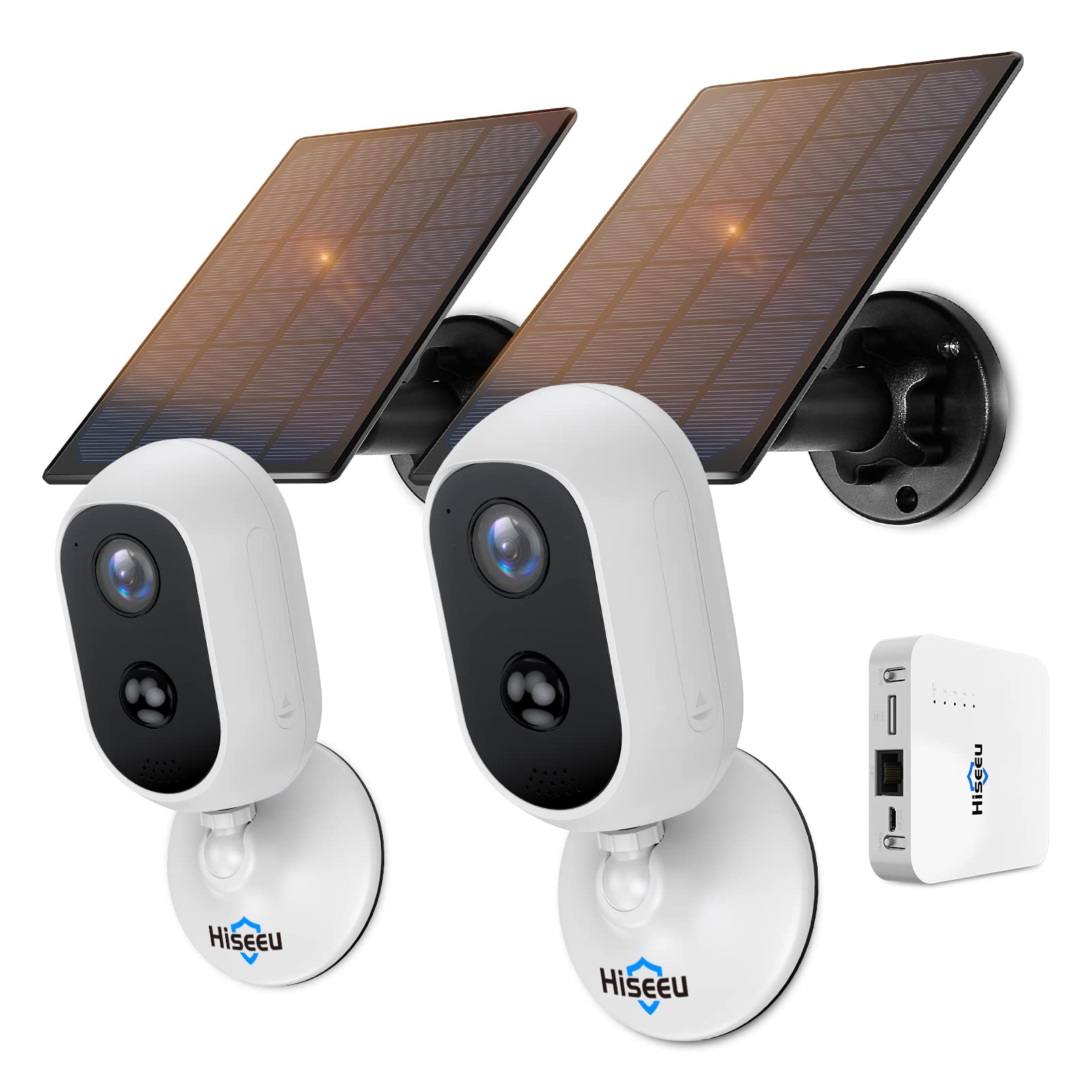 Hiseeu Solar Powered Wireless Outdoor Security Camera System - 4CH Expandable, 32GB Storage, PIR Motion Detection, IR Night Vision, 2-Way Audio for Home Surveillance & Property Protection | Perfect for Backyard, Garage, Driveway Monitoring & Smart Home Security