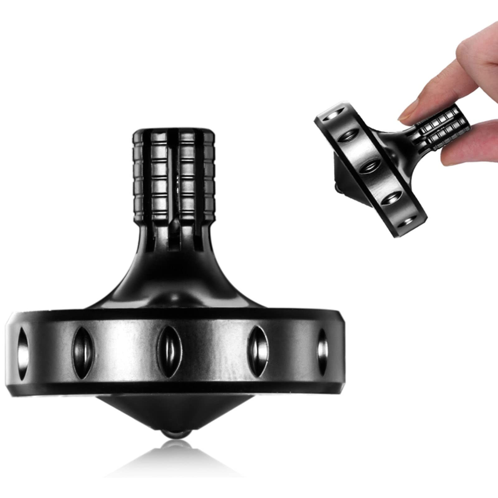 Premium Stainless Steel Spinning Top for Adults - Longest Spin Time & Perfect Balance - EDC Office Desktop Toy (Large, Black) - Perfect for Stress Relief, Focus Training & Party Games