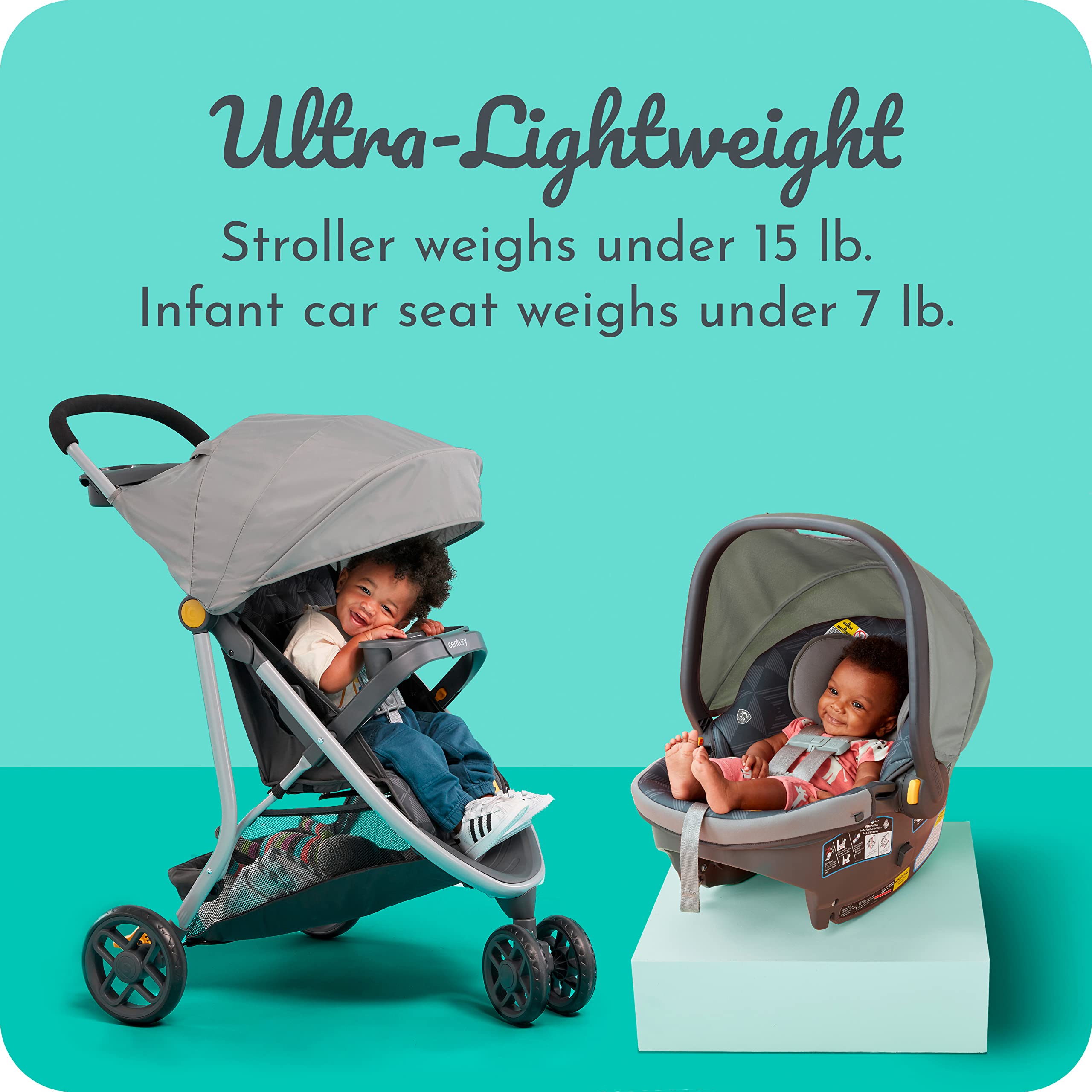 **Century Stroll On 3-Wheel 2-in-1 Lightweight Travel System – Infant Car Seat & Stroller Combo for Newborns | Perfect for Shopping, Travel & Daily Walks**