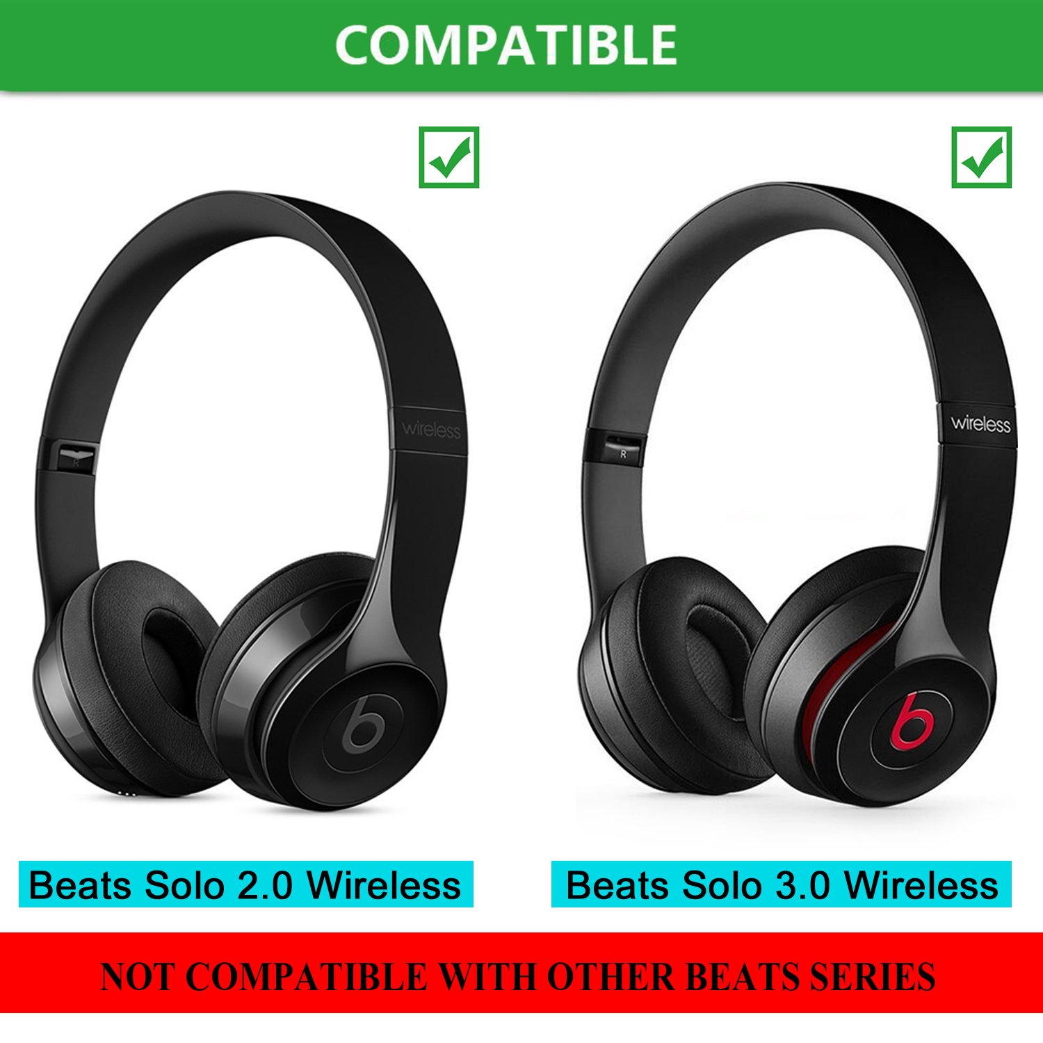 JECOBB Replacement Ear Cushion Pads for Beats Solo 2/3 Wireless Headphones - Premium Protein Leather & Memory Foam Ear Pads (White) - Comfort Upgrade for Music, Gaming & Travel