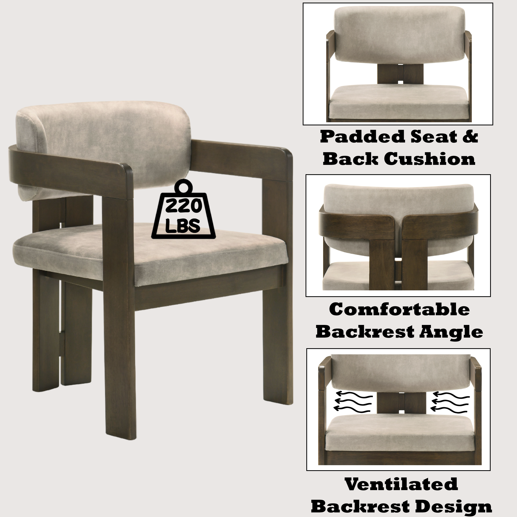 Destin Light Gray Polished Microfiber & Walnut Finish Side Chair - Modern Dining Room Accent Chair for Kitchen, Office, and Living Room