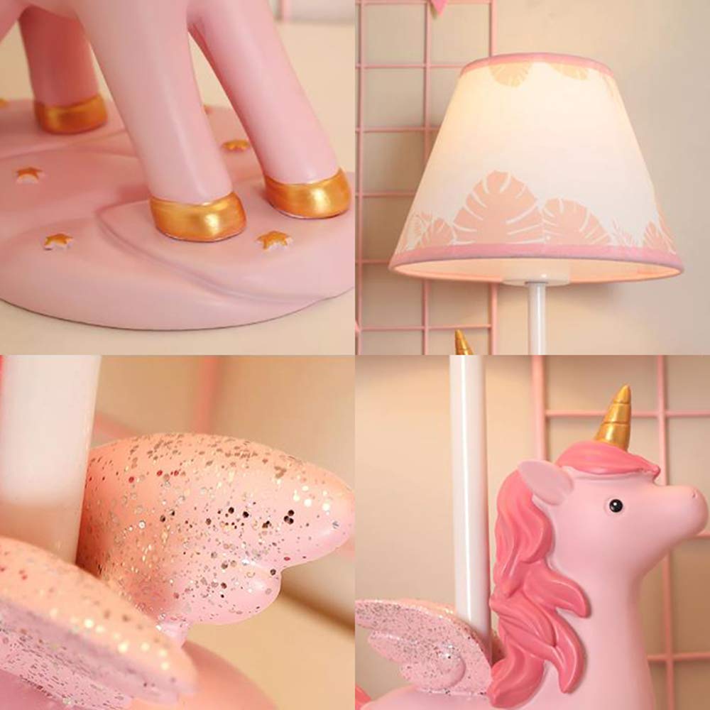 Modern Unicorn Resin LED Table Lamp - Pink Animal Night Light for Girls Bedroom, Kids Room & Office - Plug-in Cord Reading Lamp for Study, Nightstand & Desk Decor