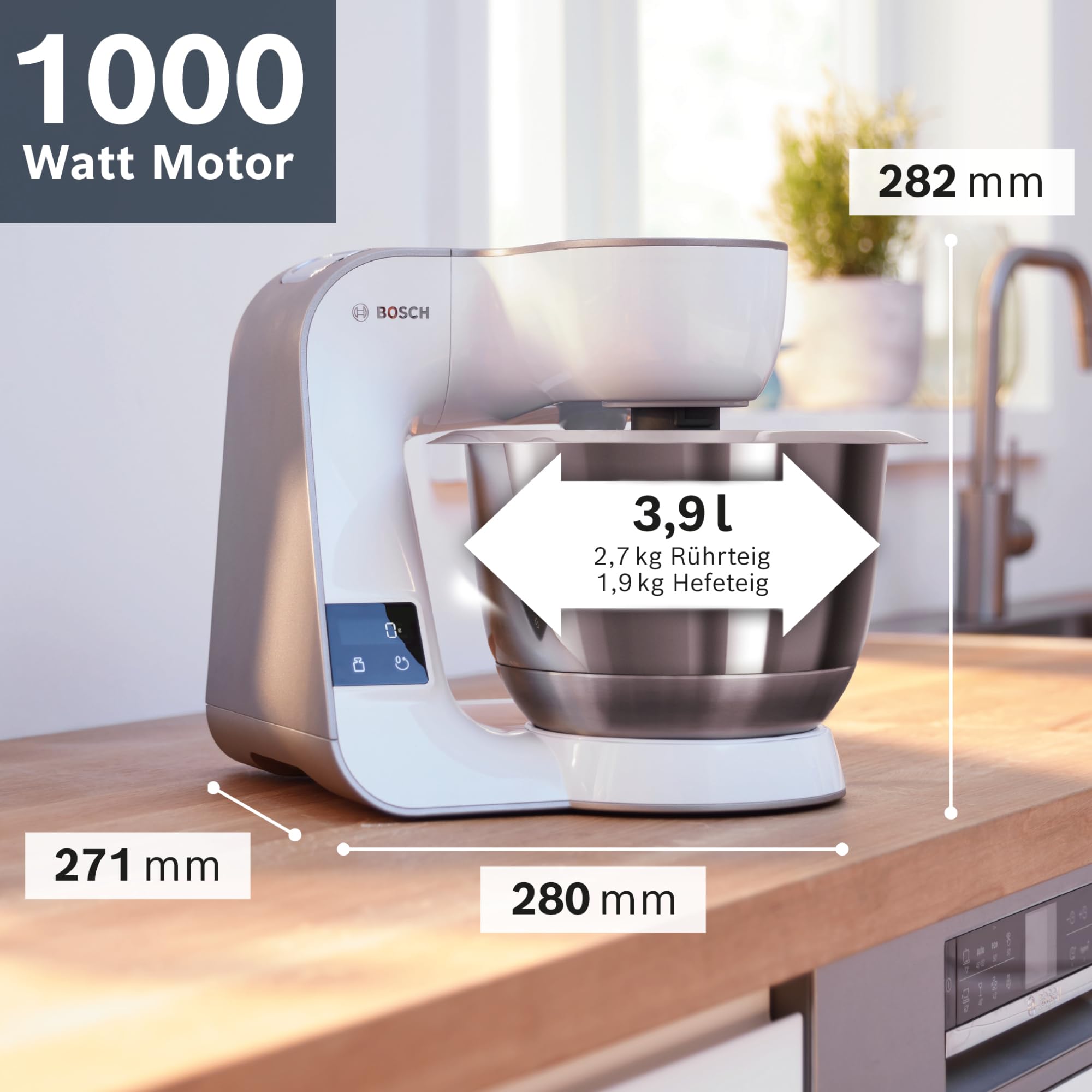Bosch MUM5XW20 3.9L Stand Mixer with Built-in Timer, 1000W Powerful Planetary Mixer - Perfect for Baking Cakes, Cookies, and Bread at Home