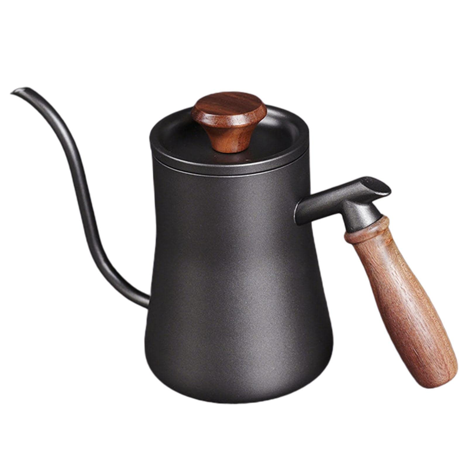Premium 550ml Gooseneck Coffee Kettle with Wooden Handle - Stovetop Espresso Drip Kettle for Pour Over Coffee, Tea Brewing & Outdoor Kitchen Use - MagiDeal Black Coffee Maker Accessory