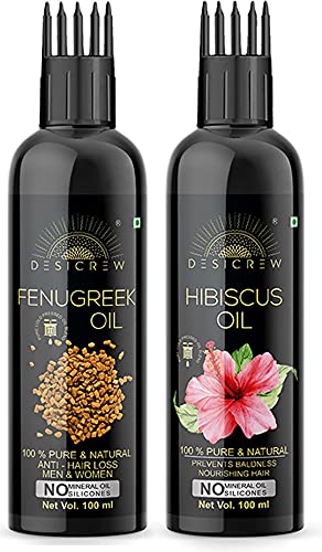 Pure Fenugreek & Hibiscus Cold Pressed Oil for Skin, Body & Hair Care – 2-Pack Combo (100ml x 2) with Applicator | Natural Moisturizer for Dry Skin, Hair Growth & Scalp Treatment | Perfect for Daily Beauty Routine & DIY Hair Masks