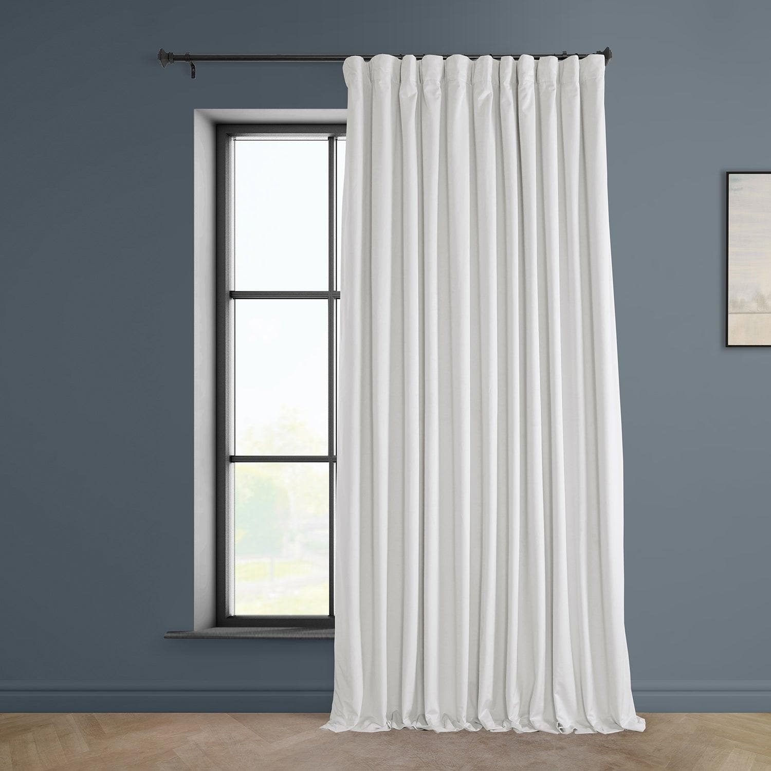 Extra Wide White Plush Velvet Blackout Curtains for Bedroom - Heritage Style Room Darkening Window Drapes for Living Room & Nursery