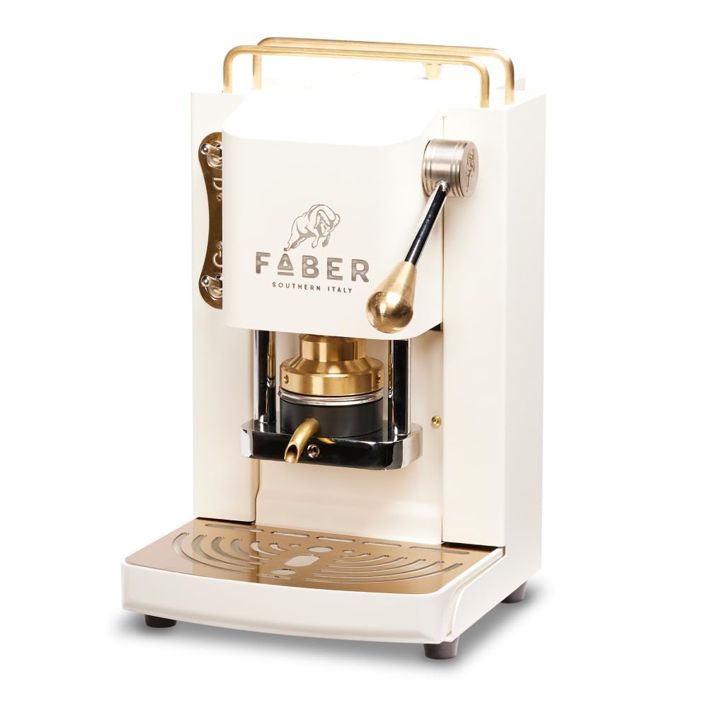 FABER PRO MINI DELUXE Coffee Machine | 44mm Single Serve Capsule Espresso Maker | Adjustable Brass Pressure Head | Pure White | Perfect for Home, Office & Small Cafes