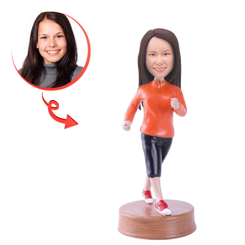 Personalized Female Jogger Bobblehead - Custom Running Enthusiast Figurine - Perfect for Office Desk Decor, Sports Gifts & Running Enthusiasts