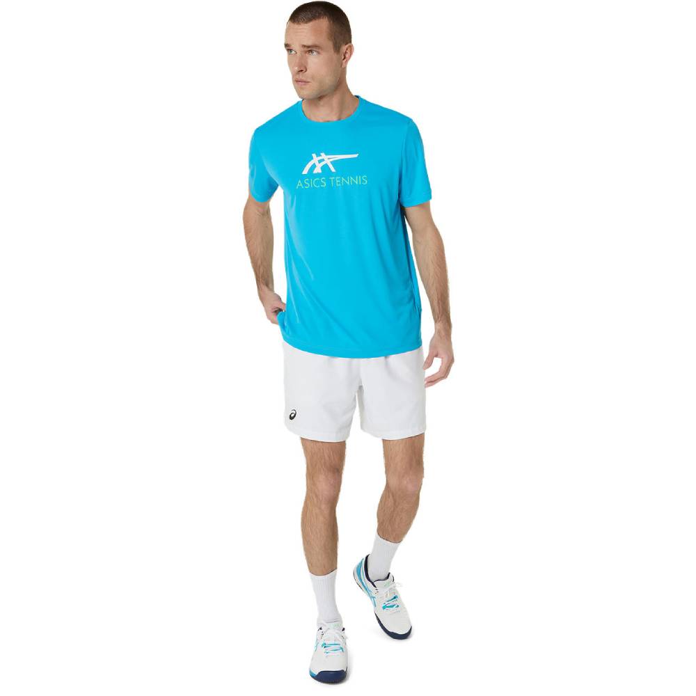 ASICS Men's Graphic Tennis T-Shirt - Moisture-Wicking Performance Tee for Pickleball & Court Sports (Digital Aqua/White) | Breathable Athletic Top for Training & Casual Wear
