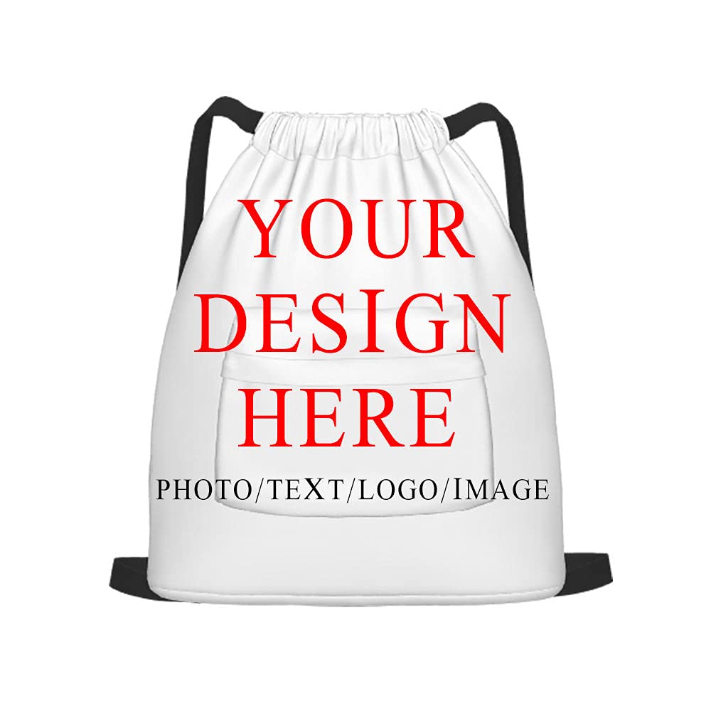Custom Personalized Drawstring Backpack - Add Your Photo or Text Design - Sports, Fitness & Travel Bag for School, Shopping - 13.7x17 Inches - Perfect for Gym, Beach Trips & Campus Life